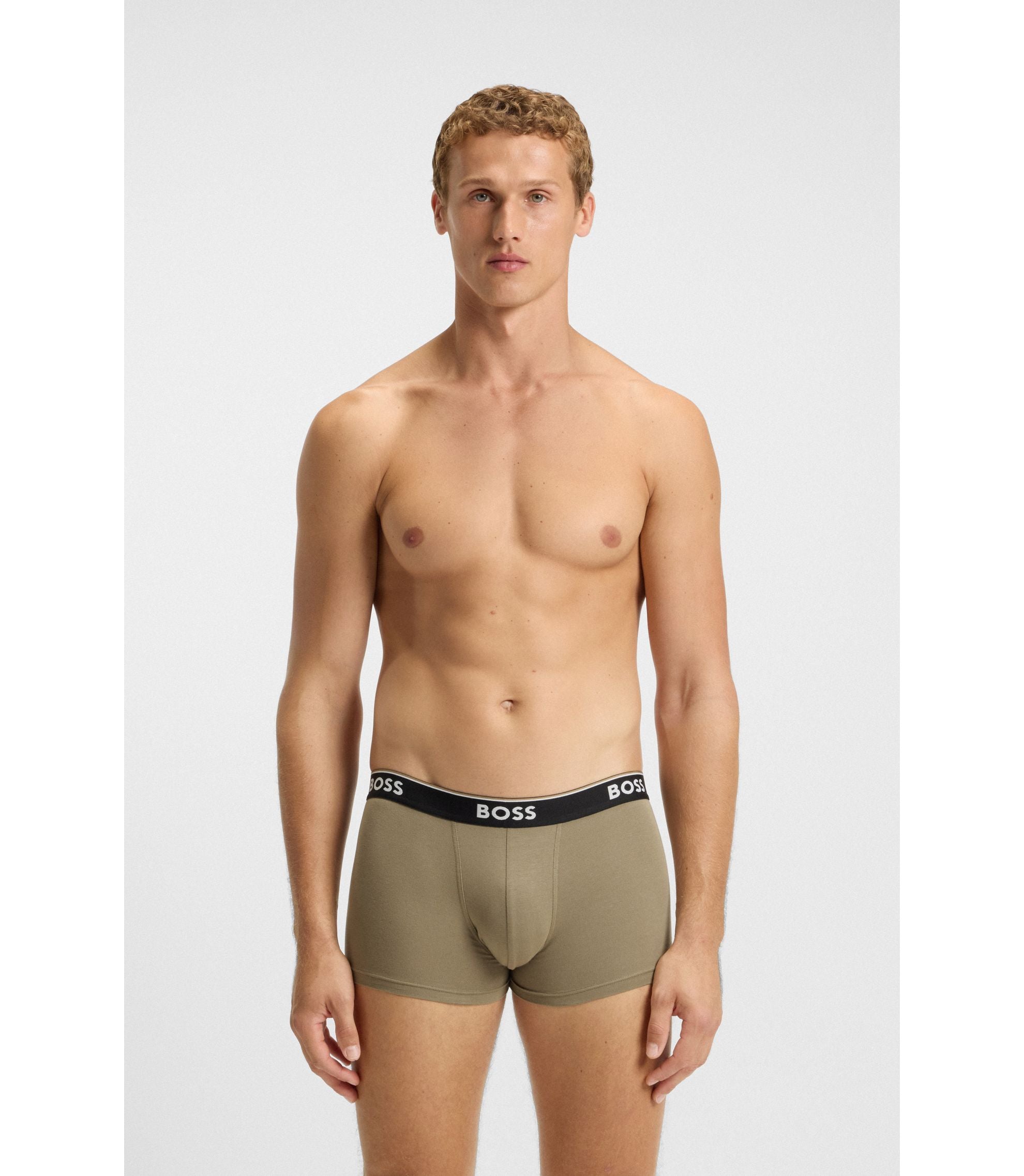 Boss Three Pack Of Trunks With Logo Waistbands Light Brown