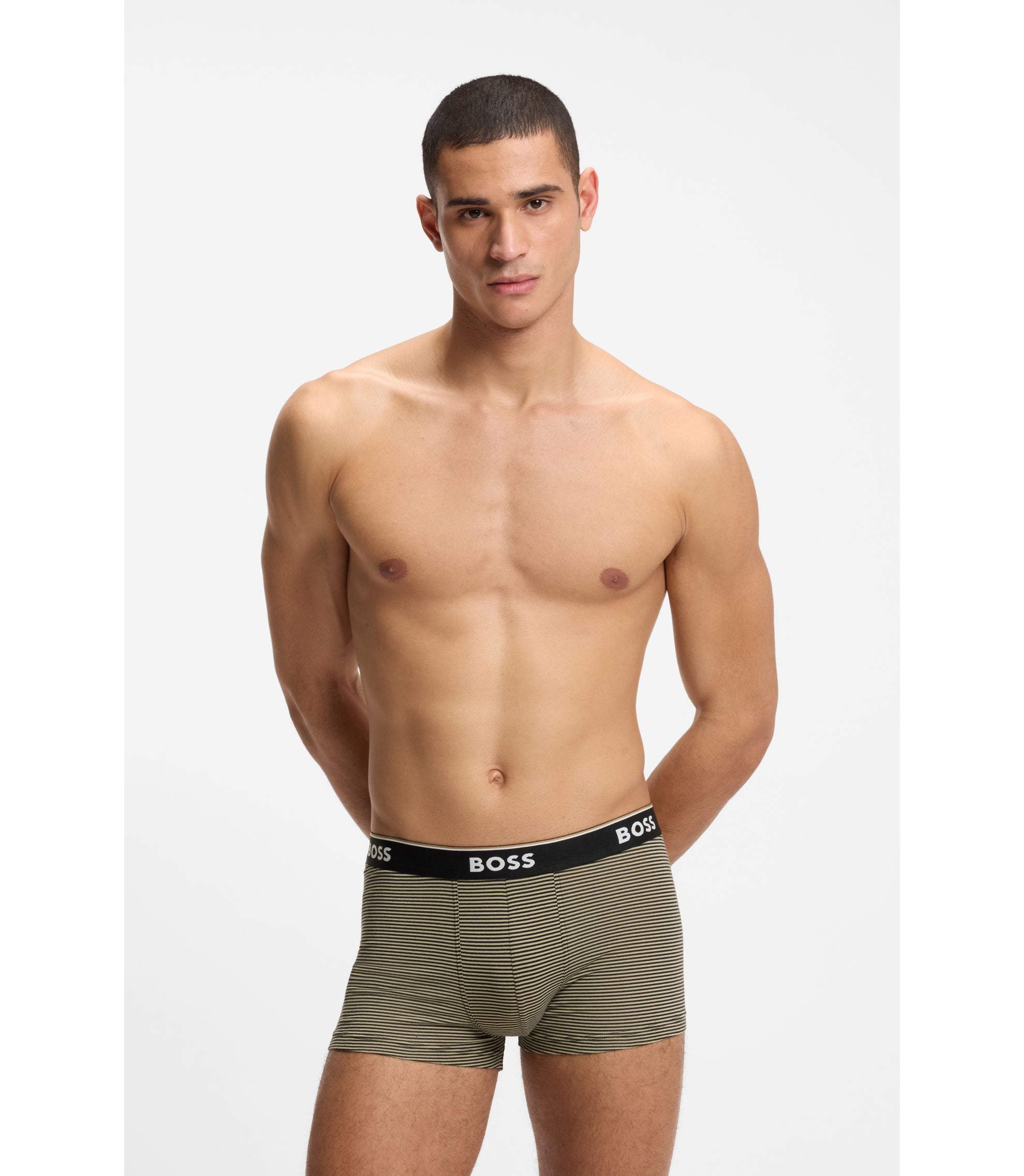 Boss Three Pack Of Trunks With Logo Waistbands Light Green