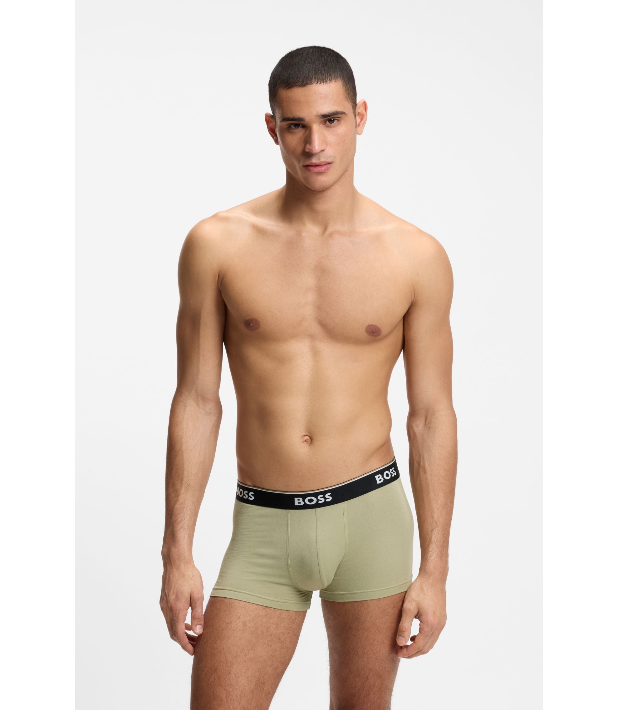 Boss Three Pack Of Trunks With Logo Waistbands Light Green
