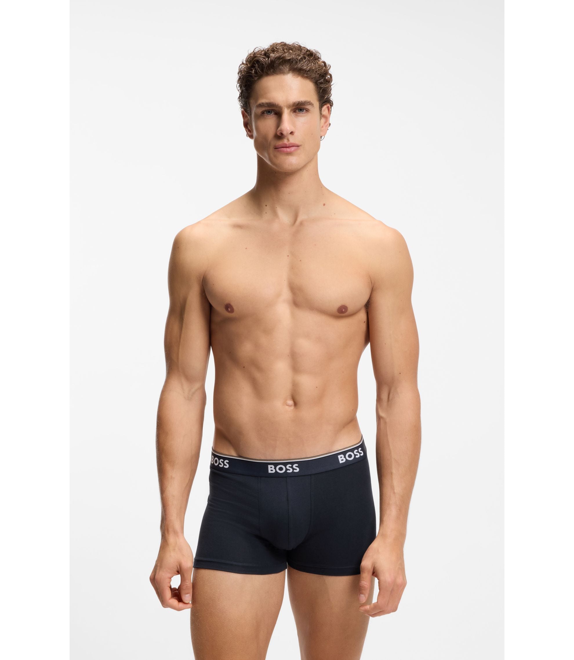 Boss Three Pack Of Trunks With Logo Waistbands Light Blue