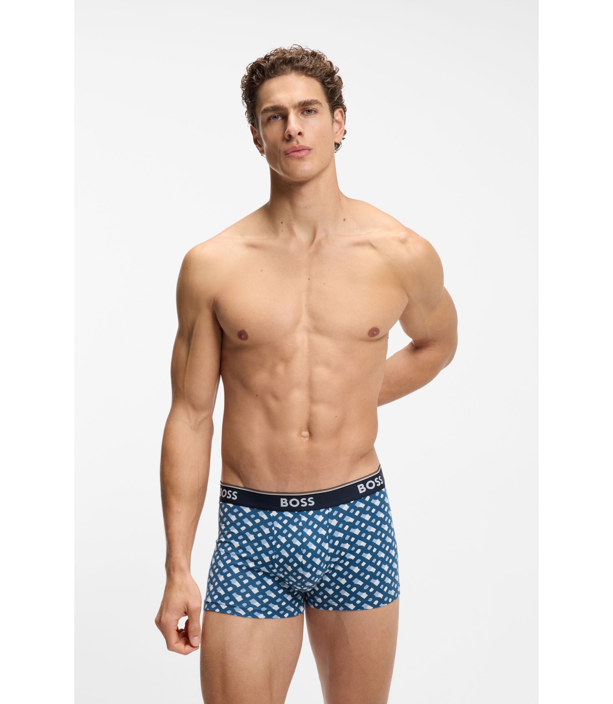 Boss Three Pack Of Trunks With Logo Waistbands Light Blue