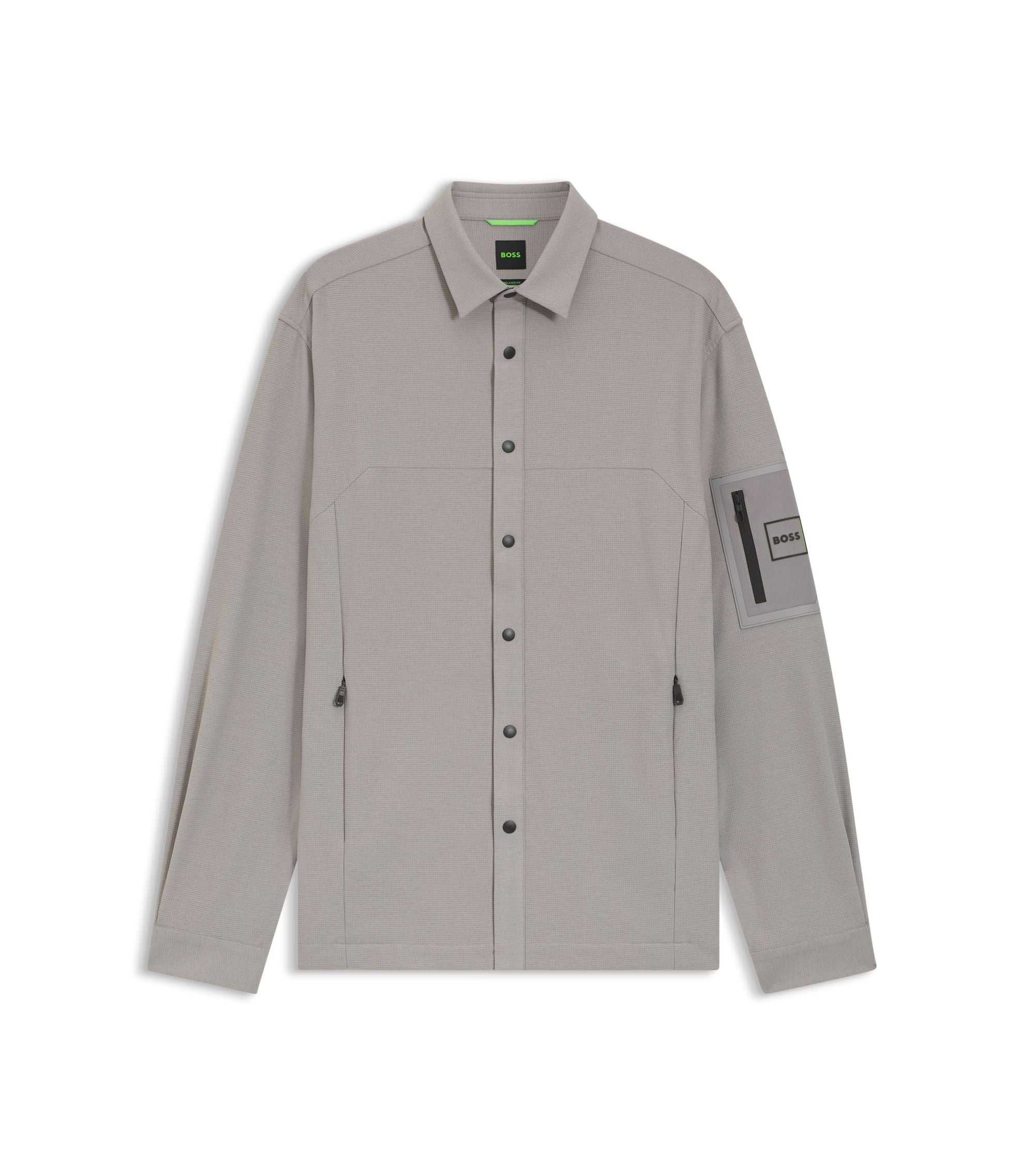 Boss Relaxed Fit Overshirt In Waffle Fabric Light Grey