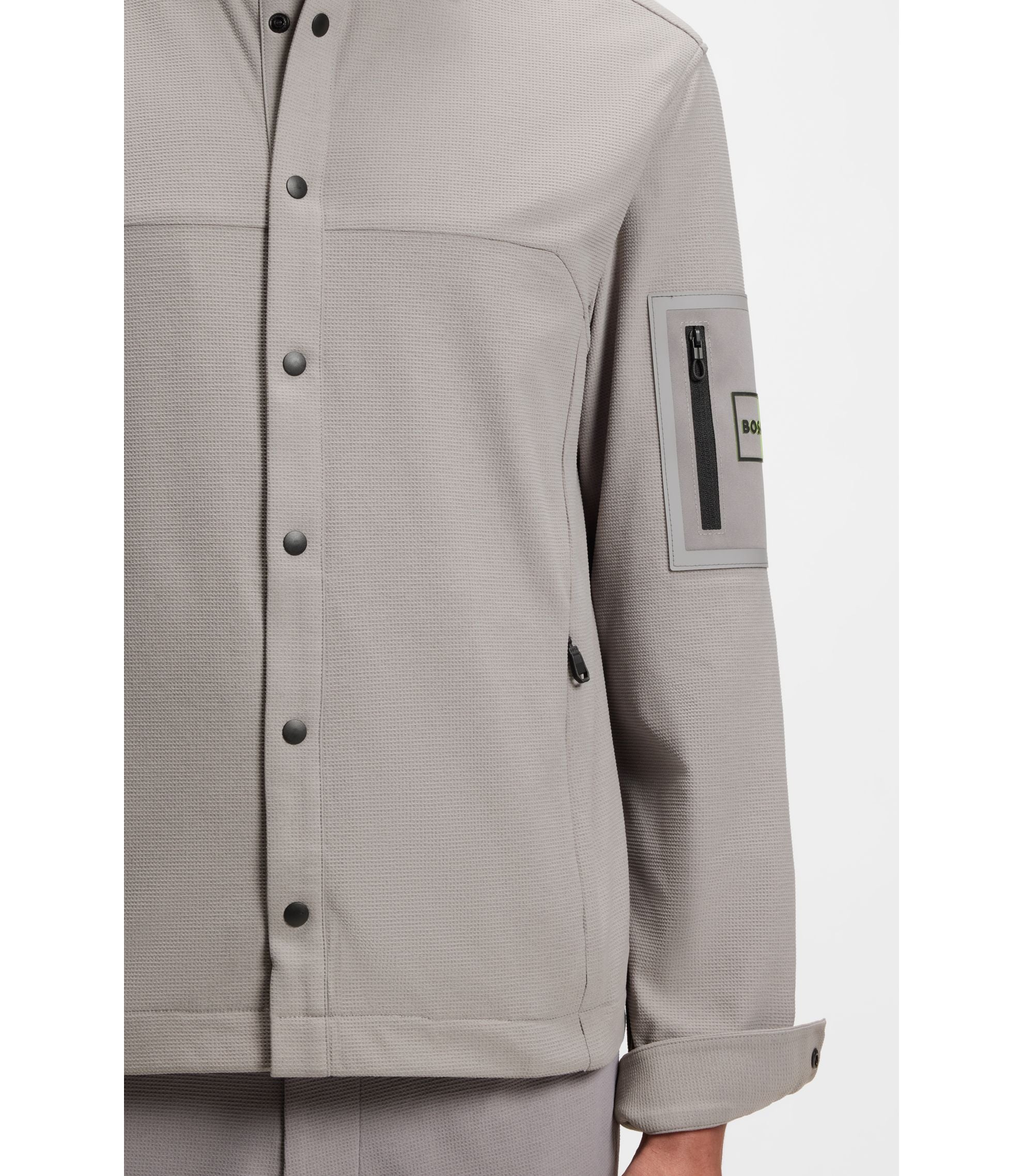 Boss Relaxed Fit Overshirt In Waffle Fabric Light Grey