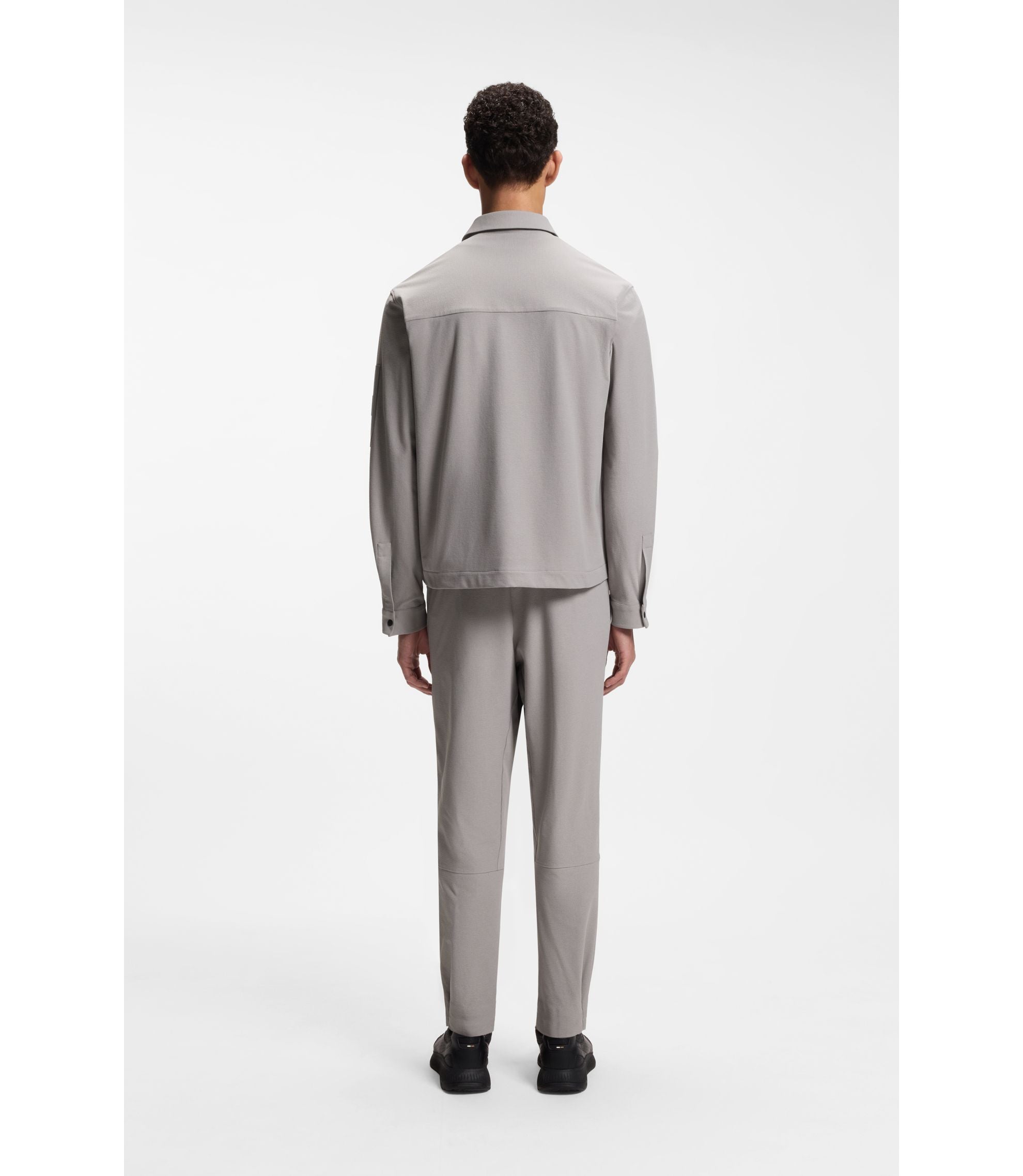 Boss Relaxed Fit Overshirt In Waffle Fabric Light Grey