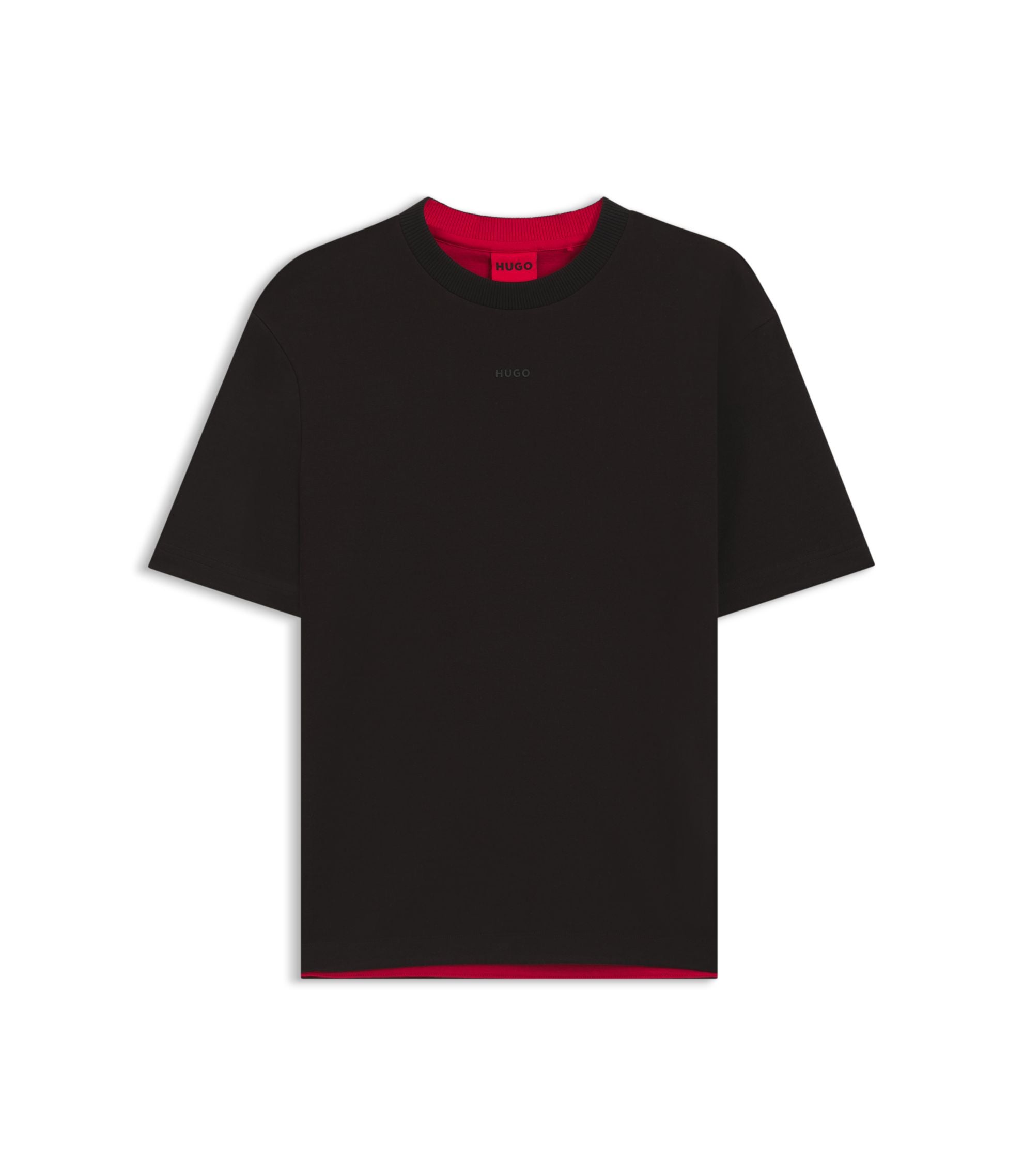 Hugo Embroidered Logo T Shirt In Stretch Cotton Black