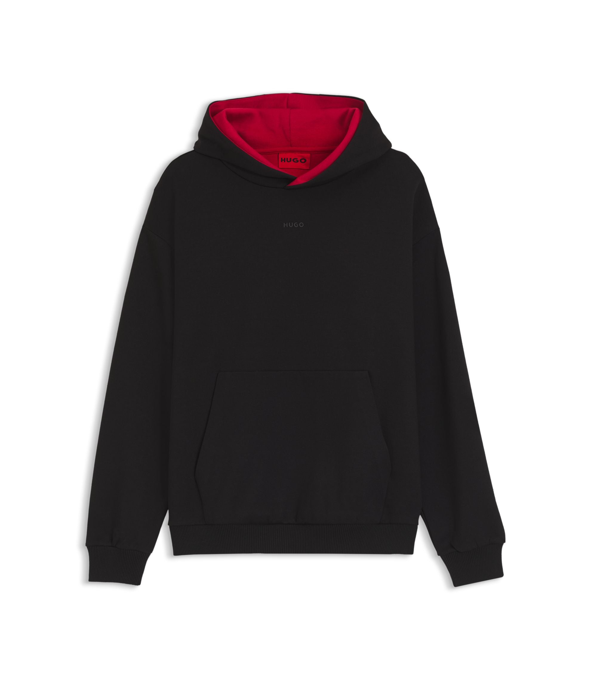 Hugo Embroidered Logo Hoodie In Stretch Cotton Black