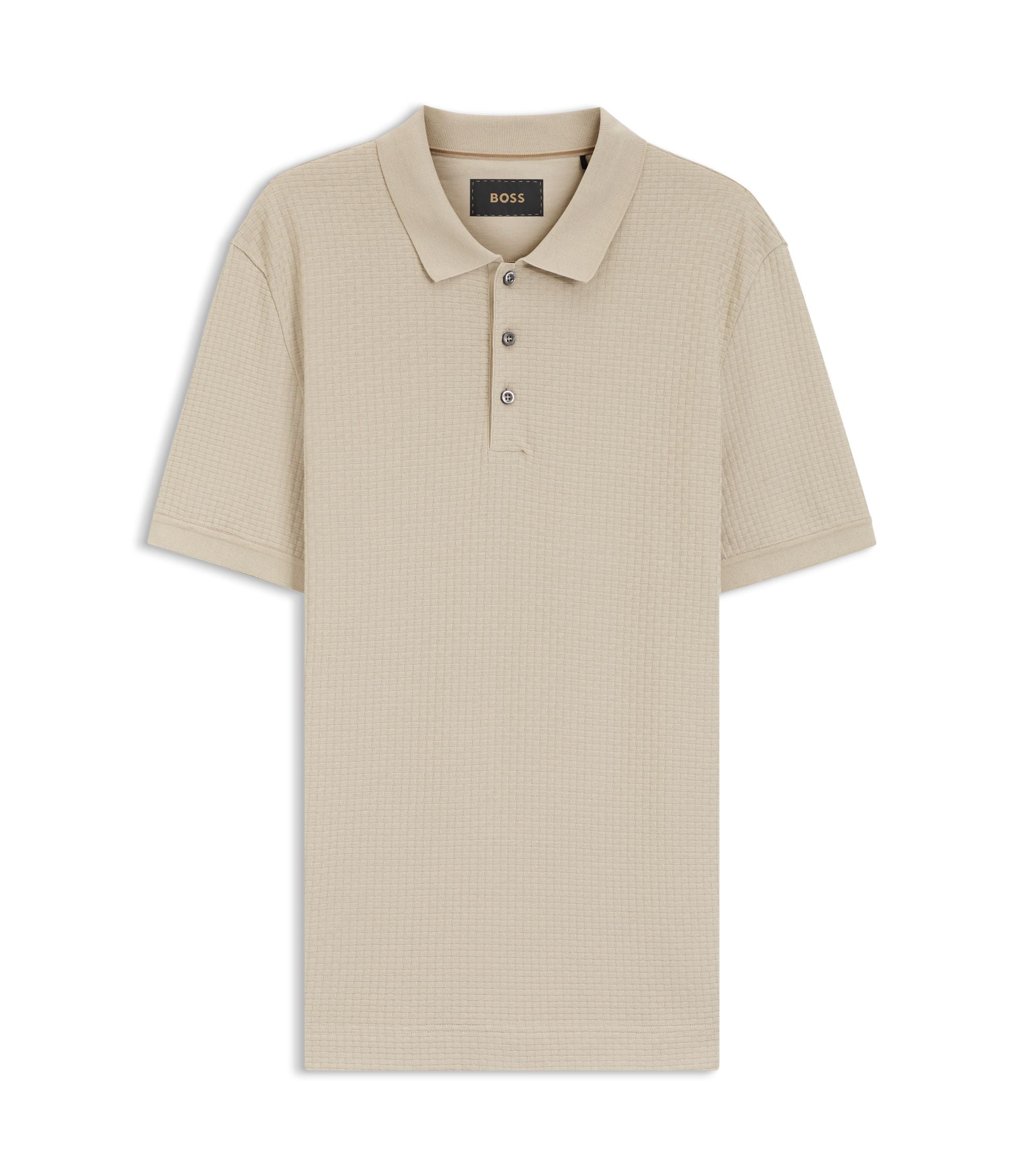 Boss Basket Weave Polo Shirt In Cotton Khaki