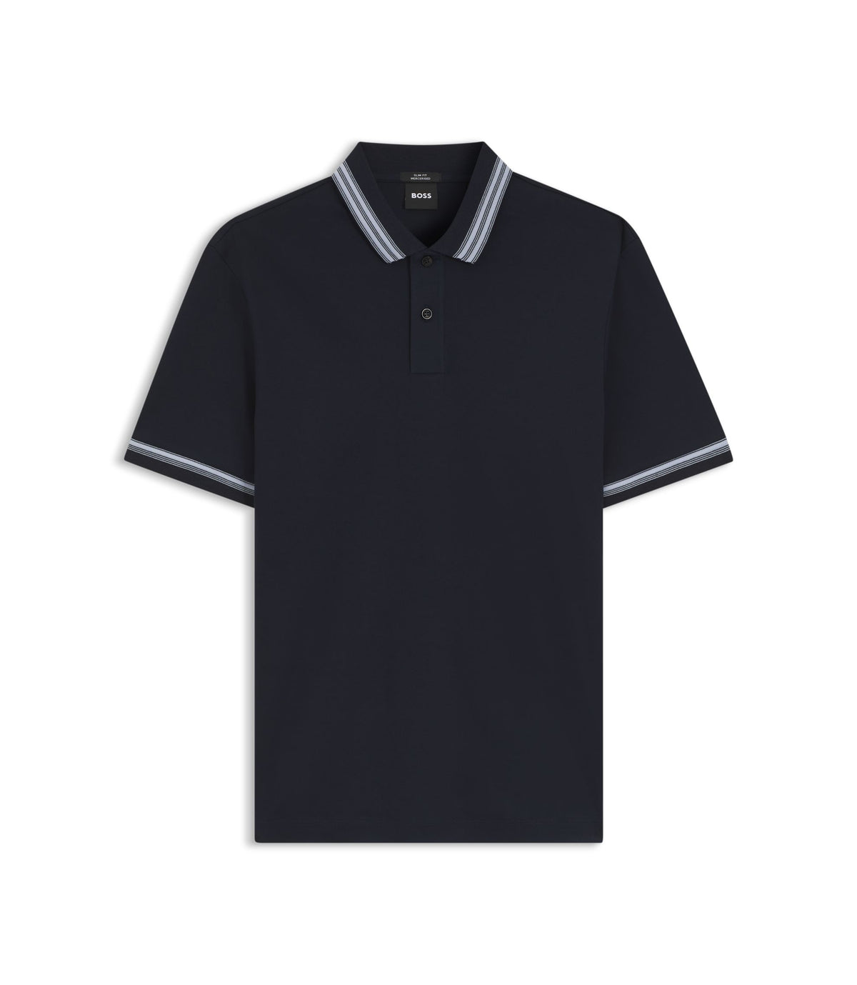 Boss Contrast Tipping Slim Fit Polo Shirt In Mercerised Cotton Dark Blue
