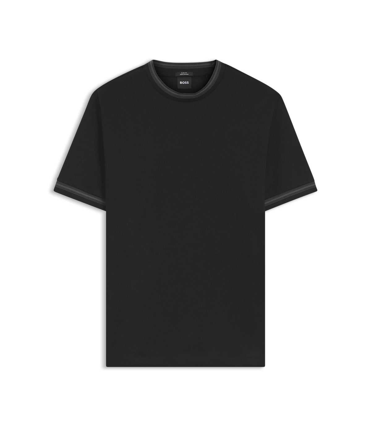Boss Contrast Tipping Slim Fit T Shirt In Mercerised Cotton Black