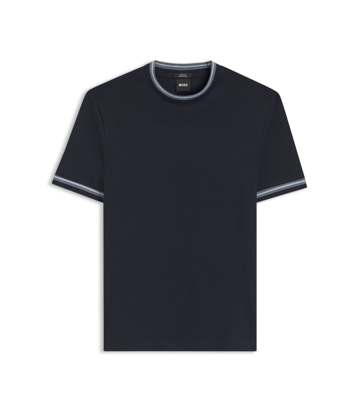 Boss Contrast Tipping Slim Fit T Shirt In Mercerised Cotton Dark Blue