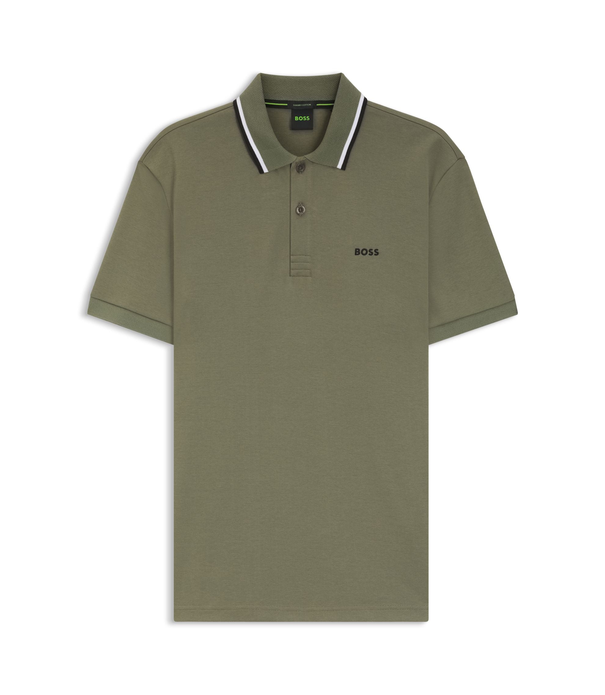 Boss Paddy Slim Fit Polo Shirt In Interlock Cotton Khaki