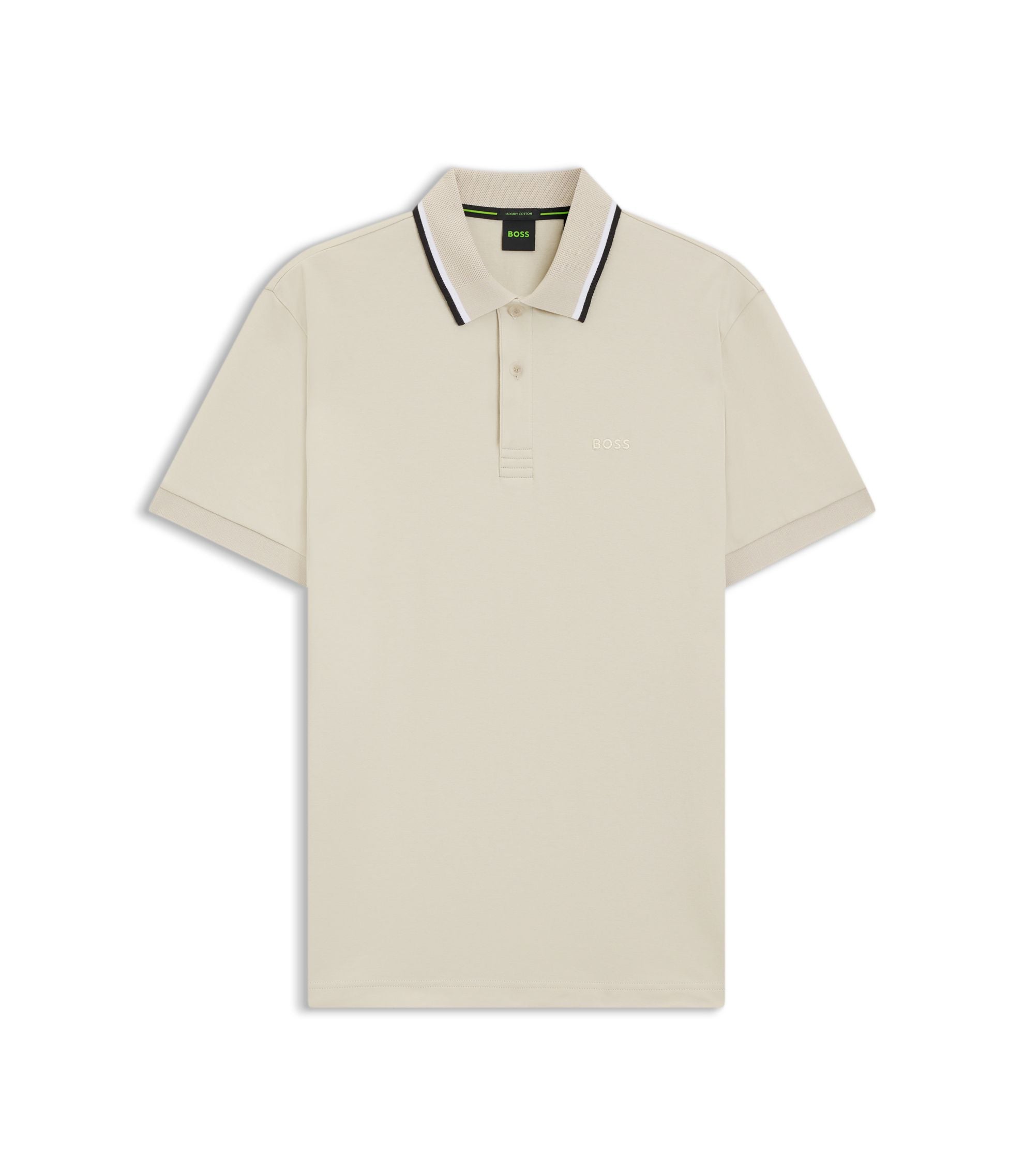 Boss Paddy Slim Fit Polo Shirt In Interlock Cotton Light Beige