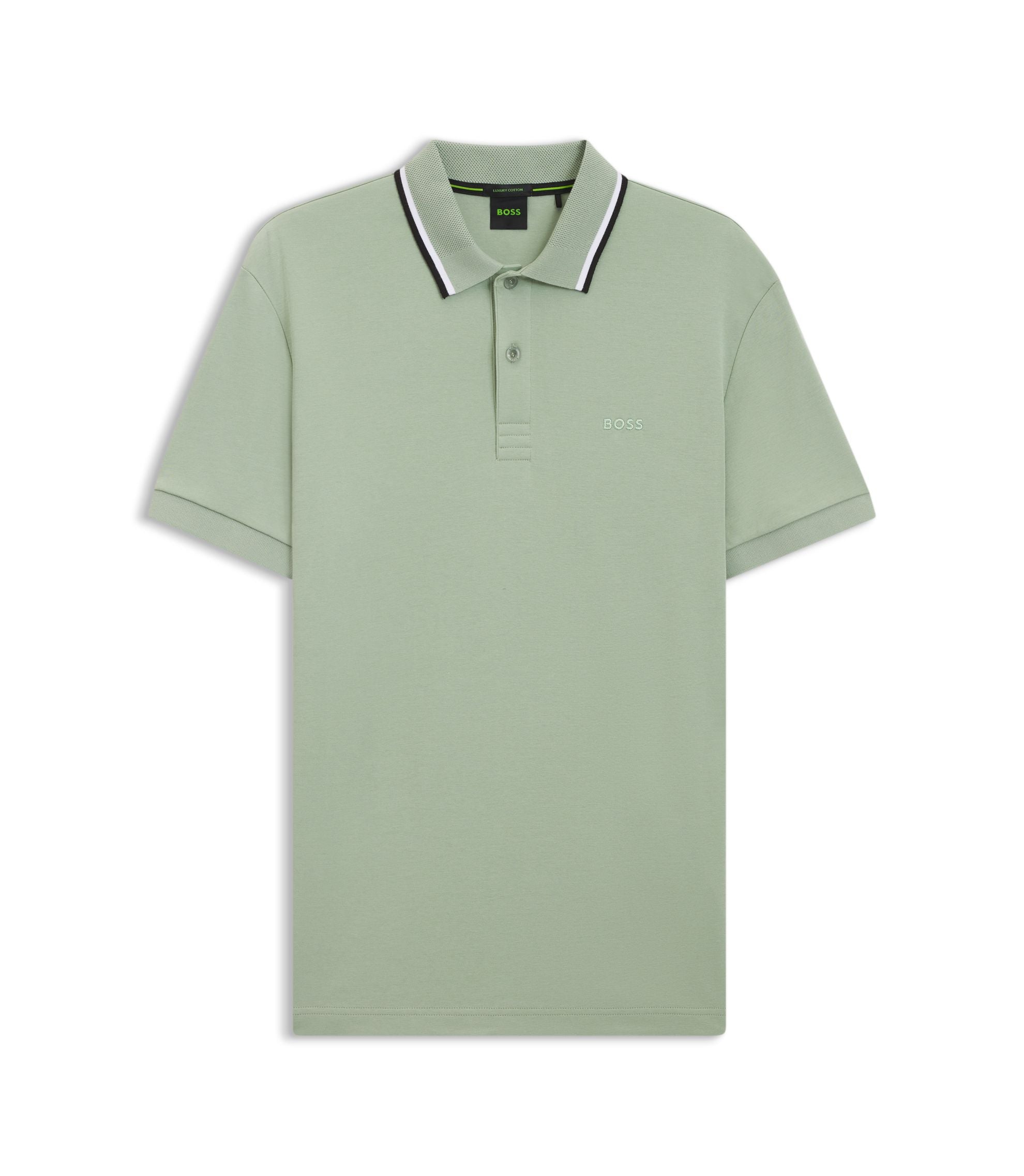Boss Paddy Slim Fit Polo Shirt In Interlock Cotton Light Green