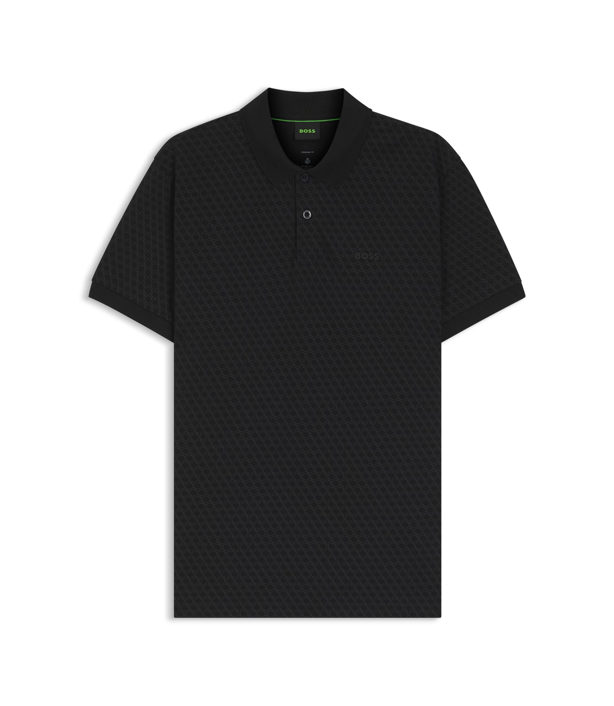 Boss Printed Polo Shirt In Cotton Piqu Black