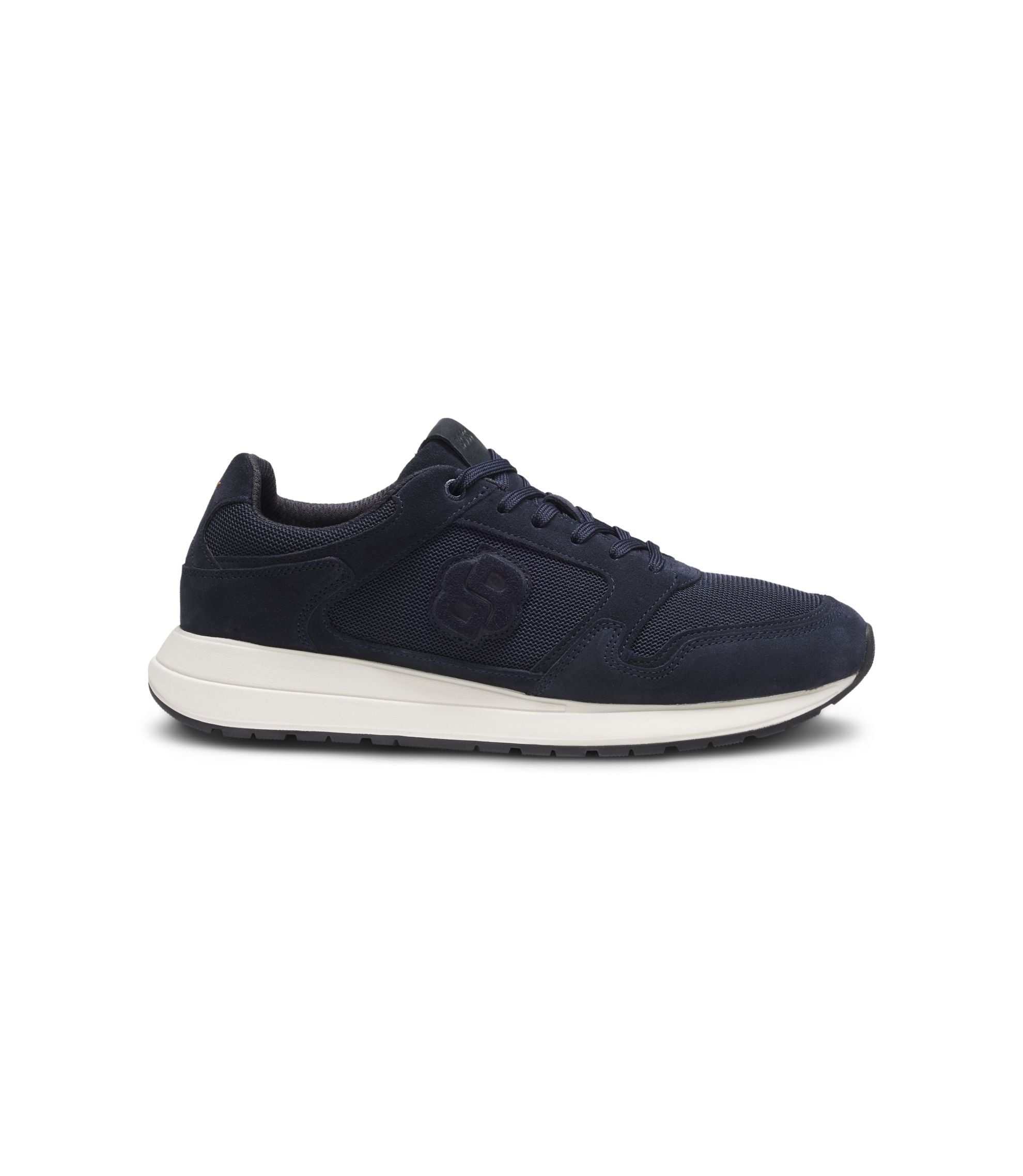 Boss Suede Trim Trainers With Double B Monogram Dark Blue Dark Blue