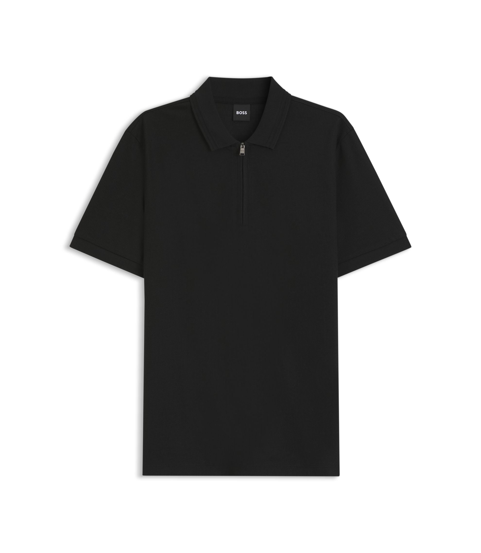 Boss Zip Placket Polo Shirt In A Cotton Blend Black