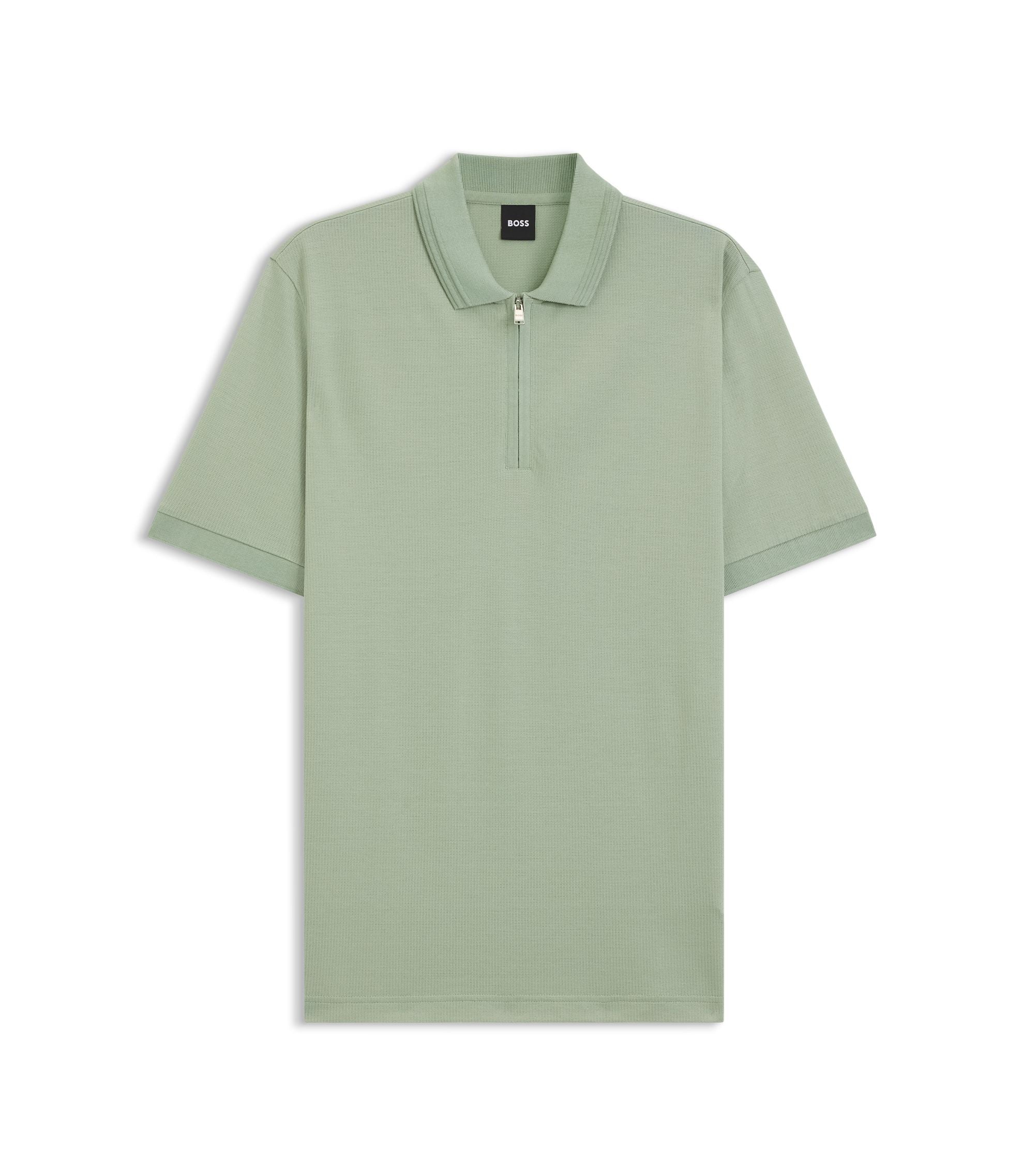 Boss Zip Placket Polo Shirt In A Cotton Blend Light Green