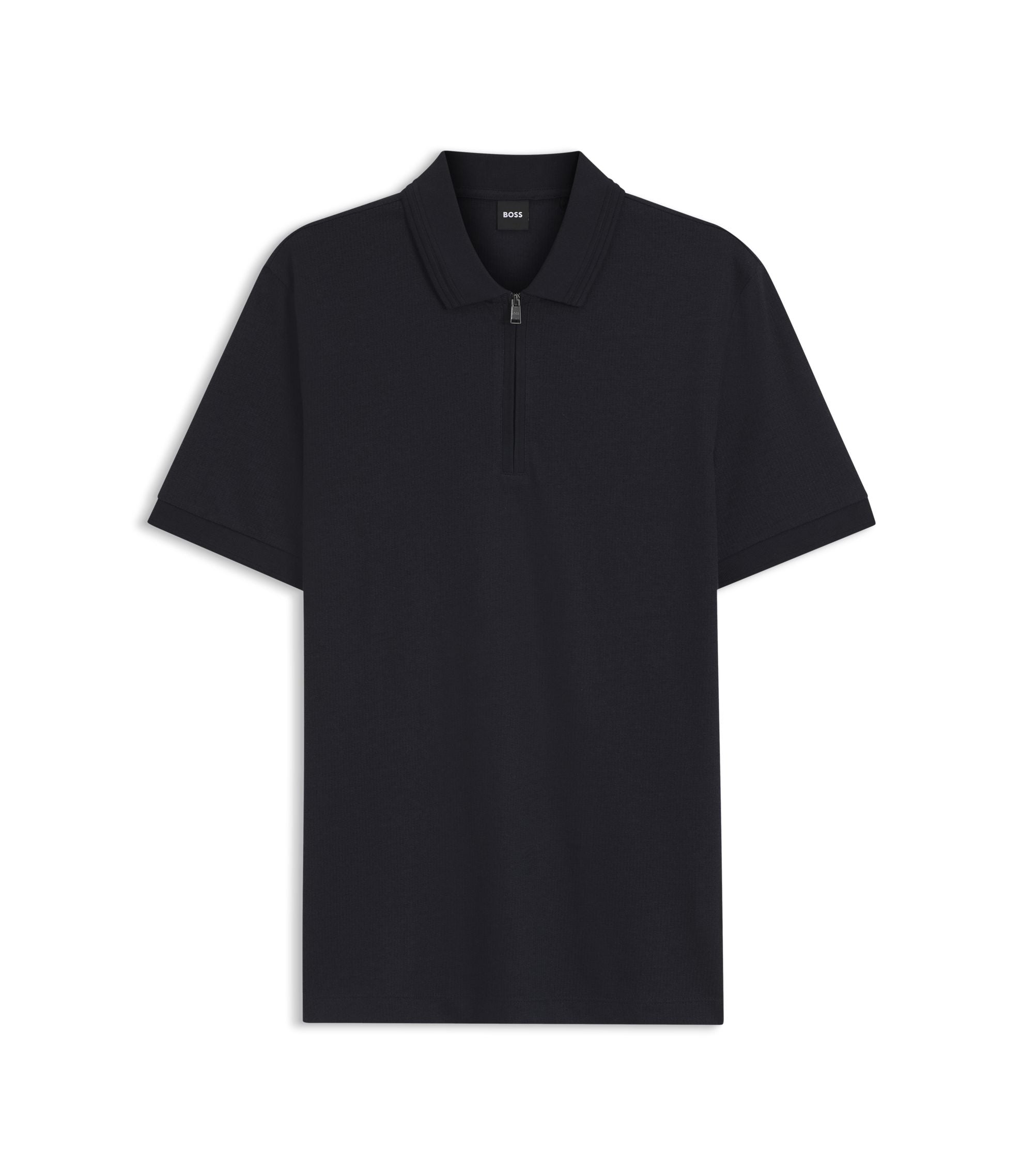 Boss Zip Placket Polo Shirt In A Cotton Blend Dark Blue