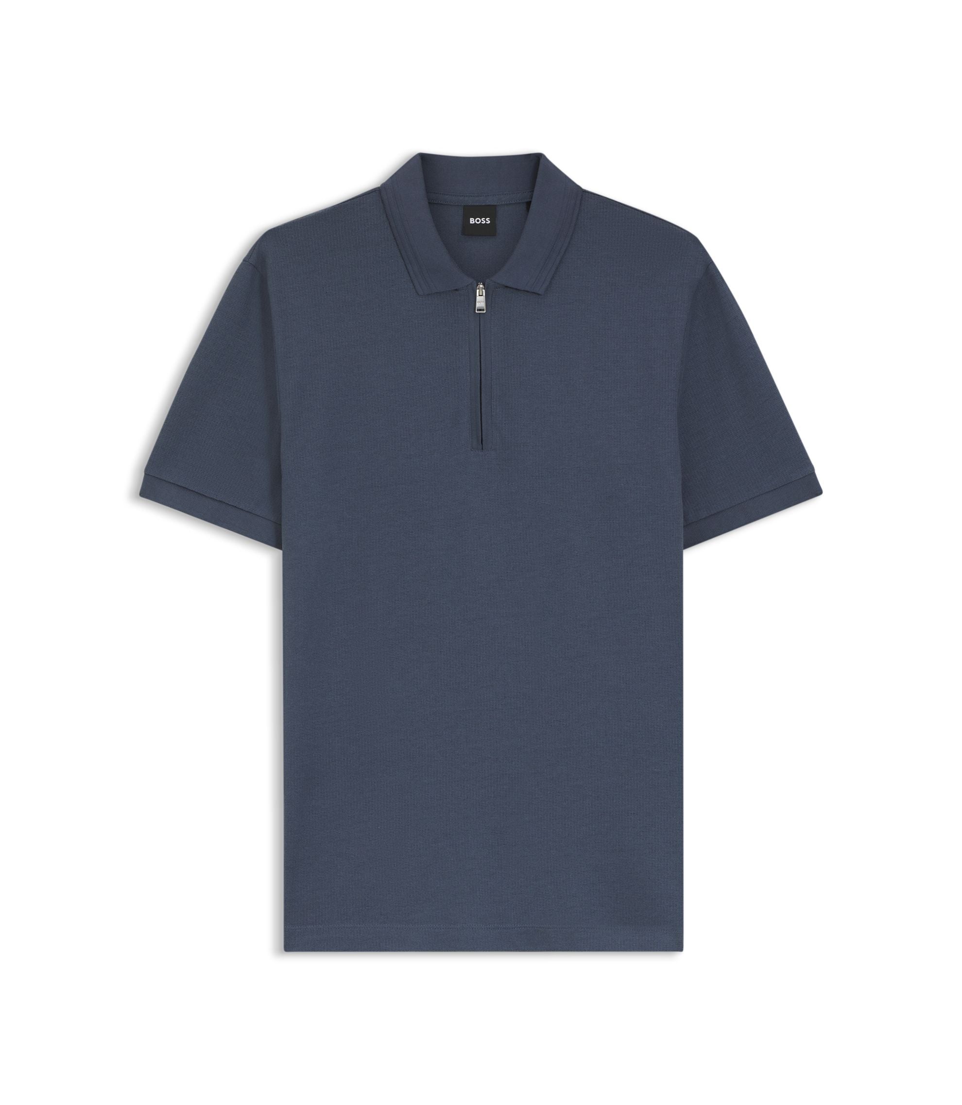 Boss Zip Placket Polo Shirt In A Cotton Blend Light Blue