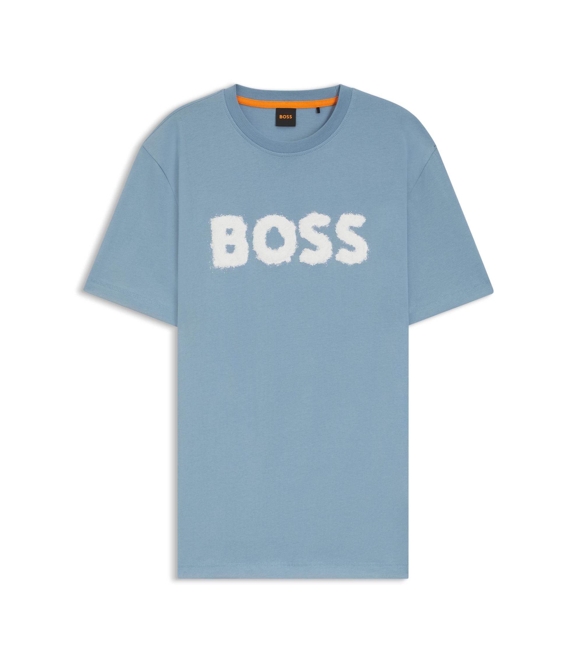 Boss Logo Artwork T Shirt In Cotton Jersey Light Blue