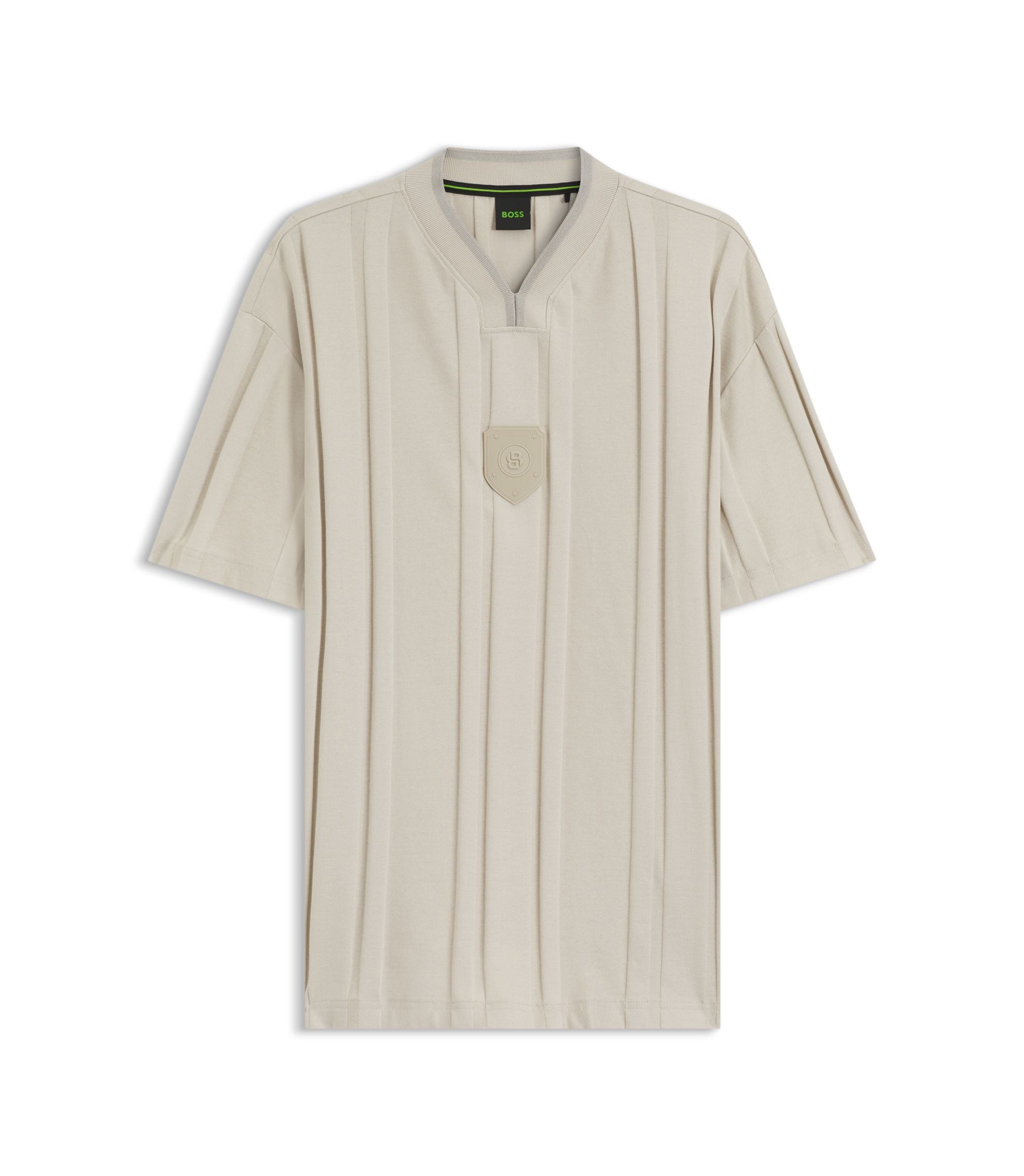 Boss Textured Stripe T Shirt In Cotton Light Beige