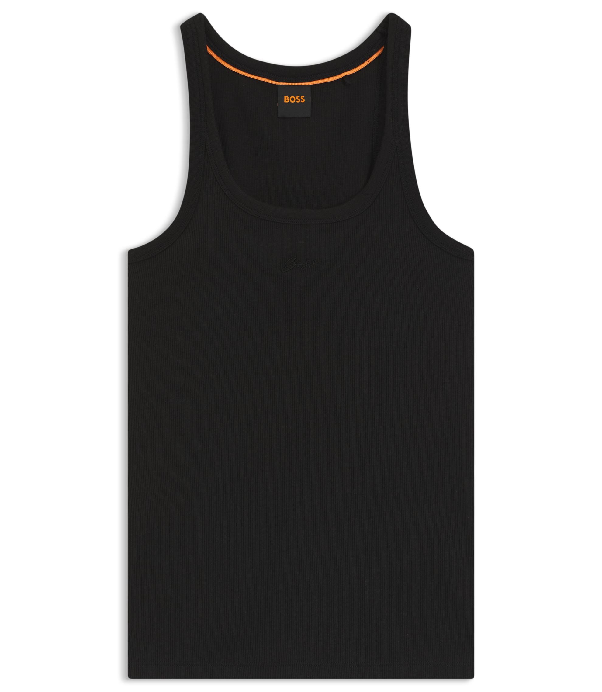Boss Racer Back Tank Top In Stretch Cotton Black Women's