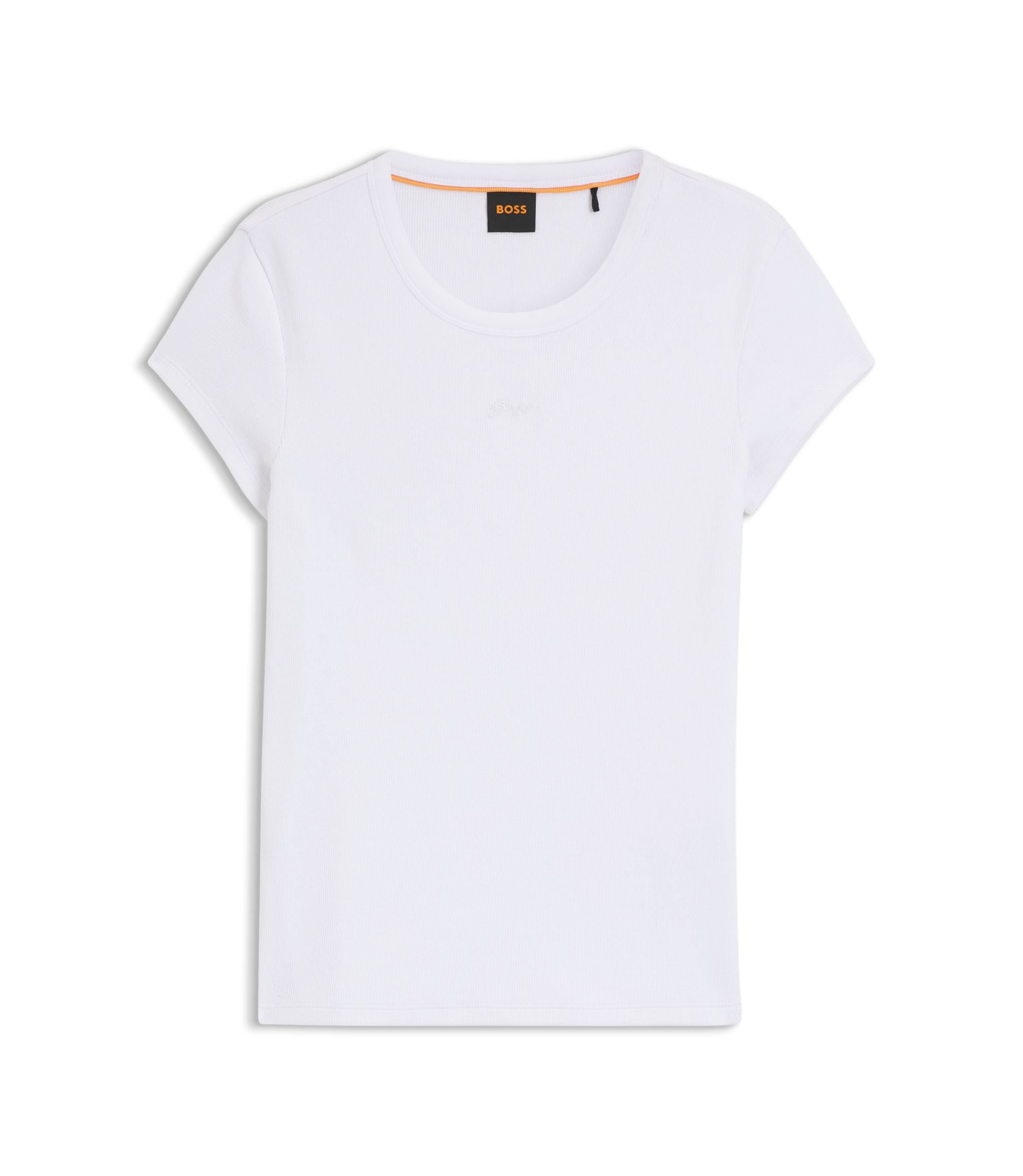 Boss Embroidered Logo Slim Fit T Shirt In Stretch Cotton White Women's