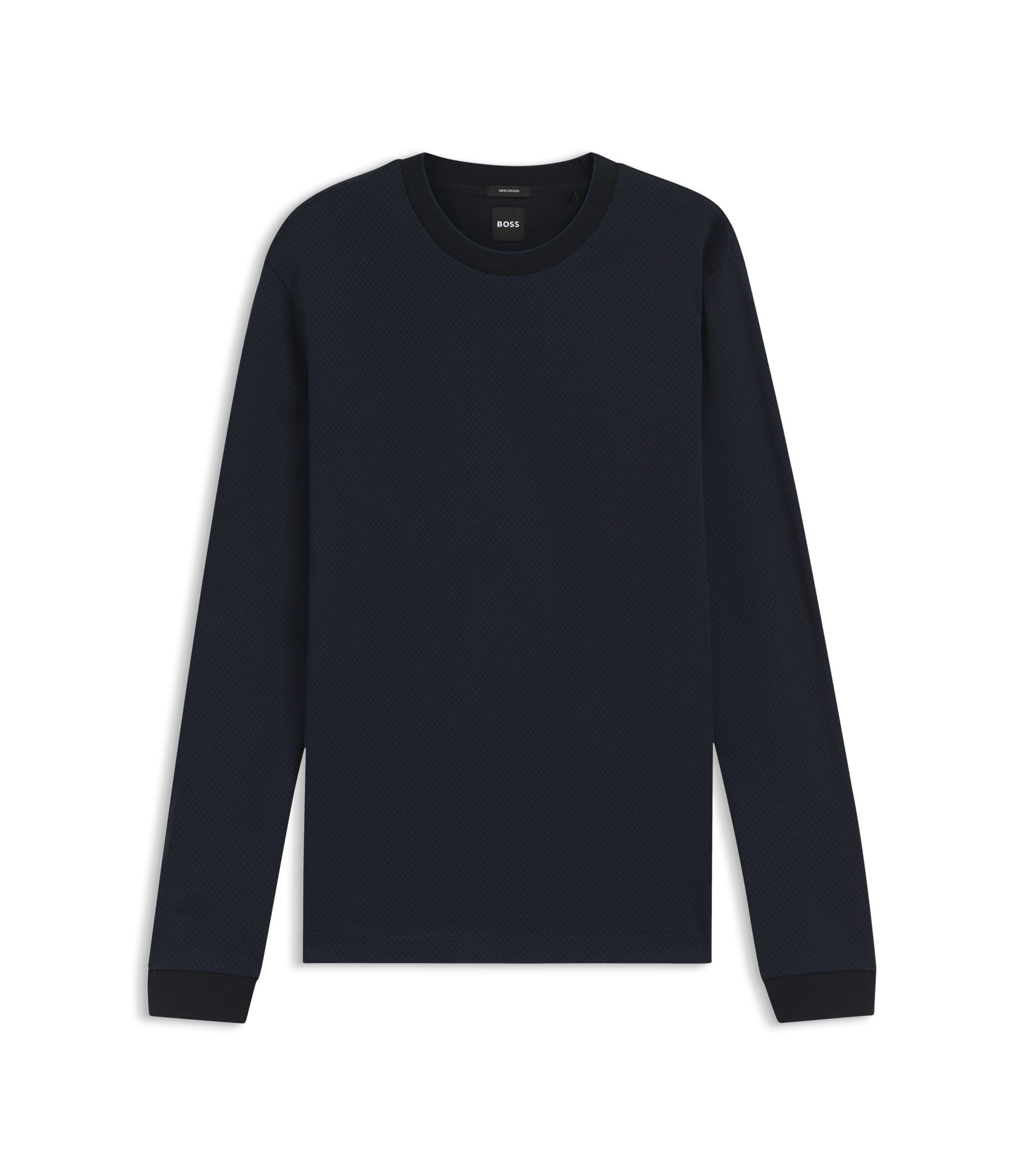 Boss Jacquard Structure T Shirt In Mercerised Cotton Dark Blue
