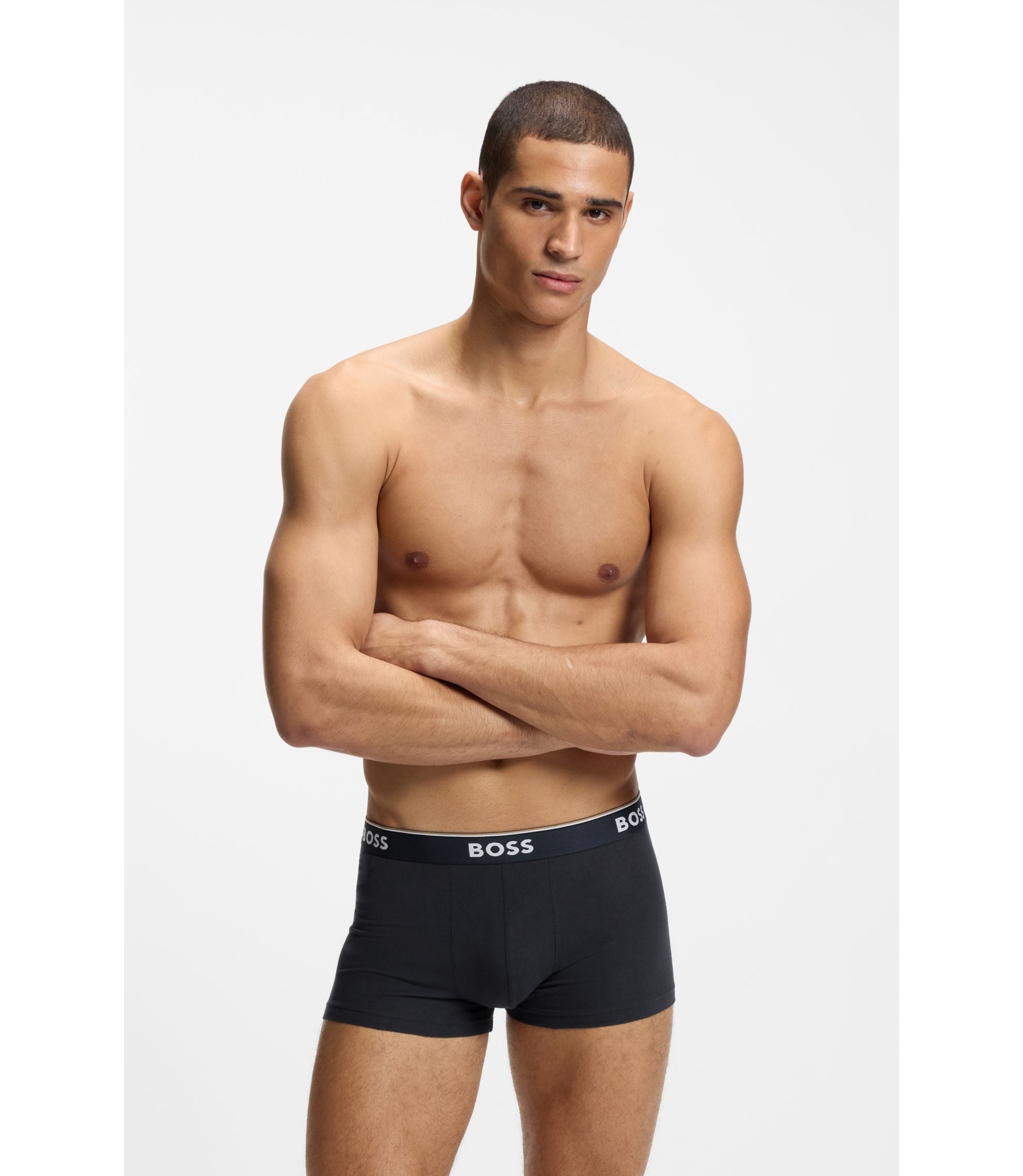 Boss Three Pack Of Stretch Cotton Trunks With Logo Waistbands Light Green