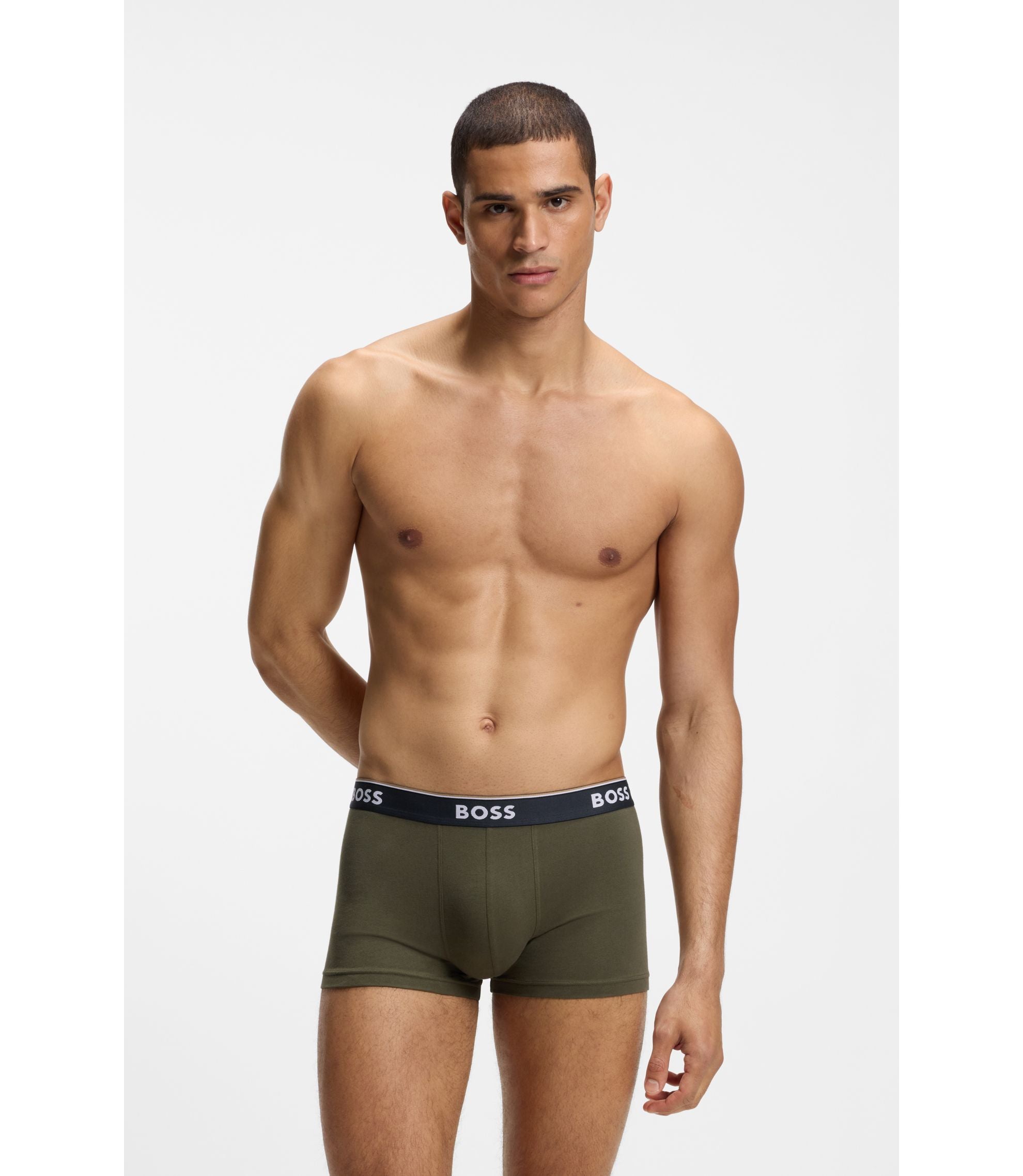 Boss Three Pack Of Stretch Cotton Trunks With Logo Waistbands Light Green