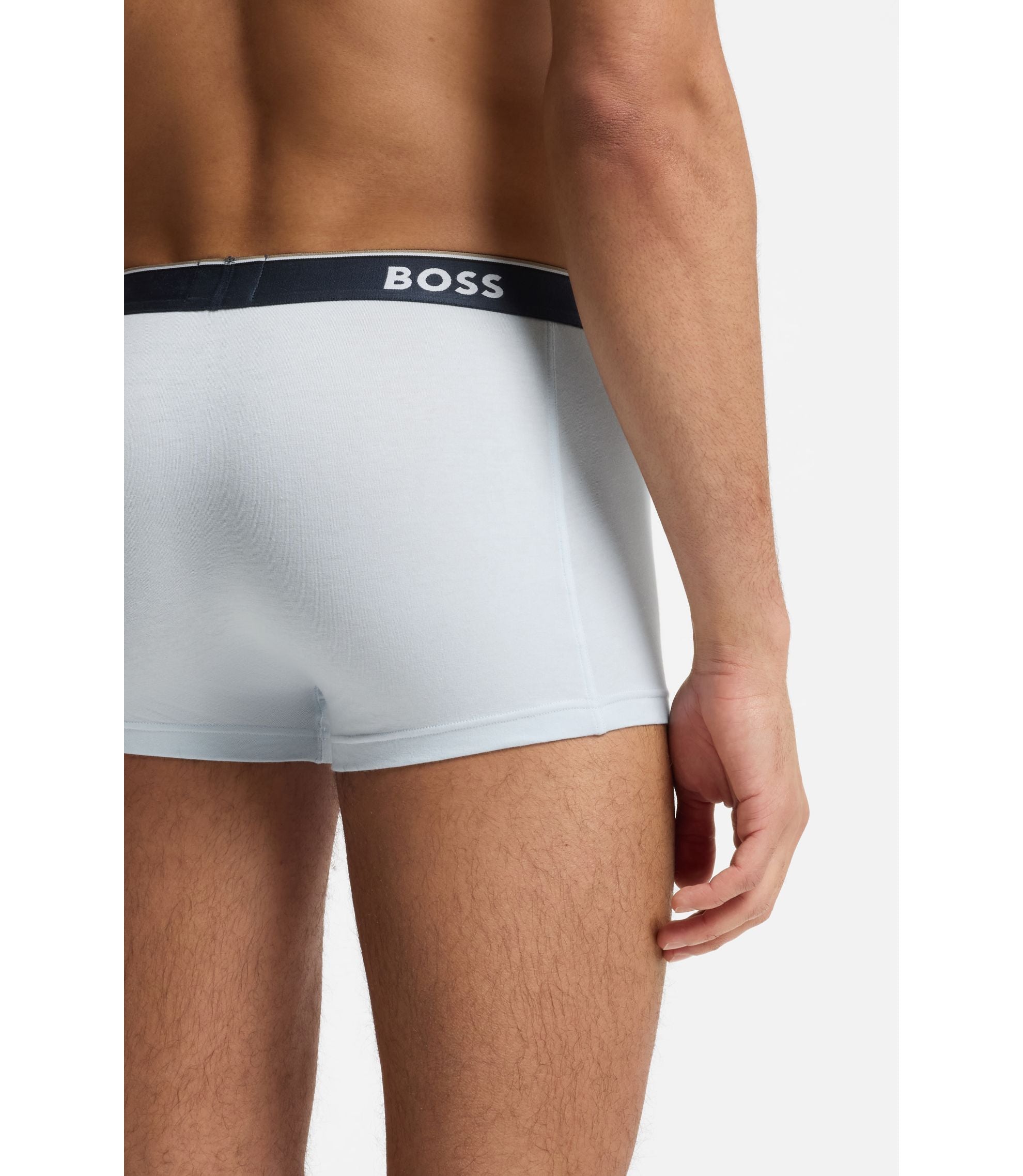 Boss Three Pack Of Stretch Cotton Trunks With Logo Waistbands Light Blue