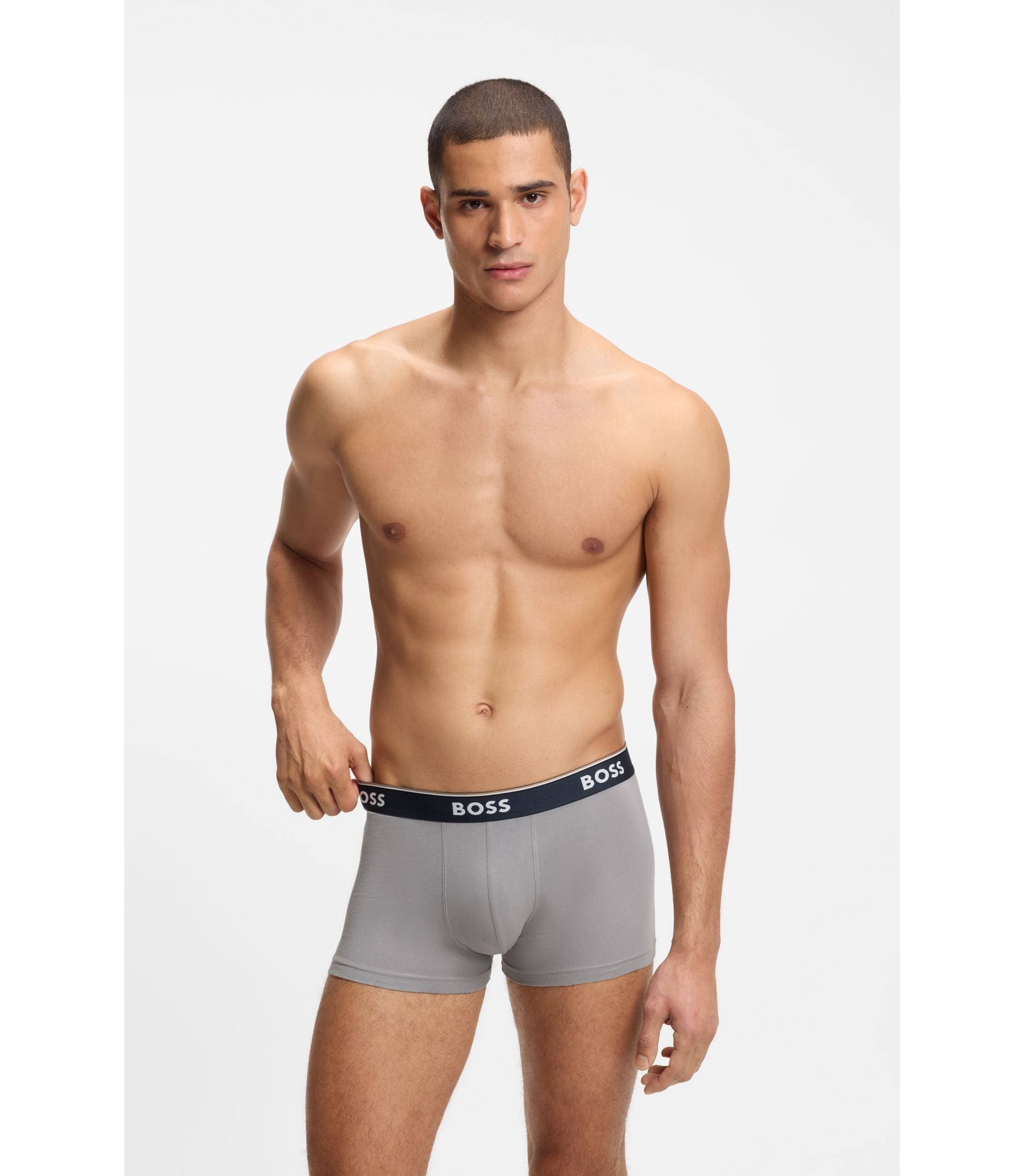 Boss Three Pack Of Stretch Cotton Trunks With Logo Waistbands Light Blue