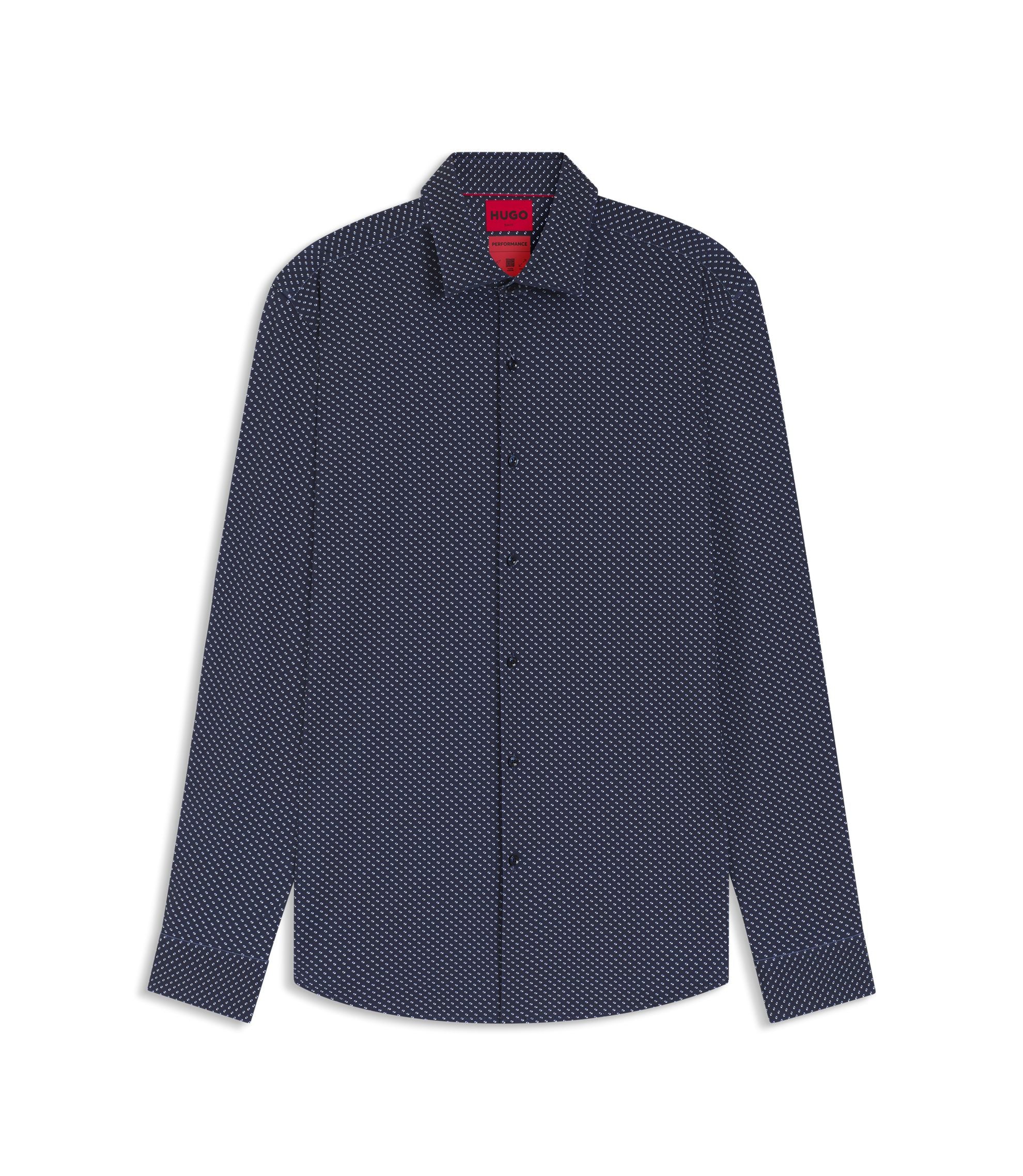 Hugo Printed Slim Fit Shirt In Performance Stretch Jersey Dark Blue