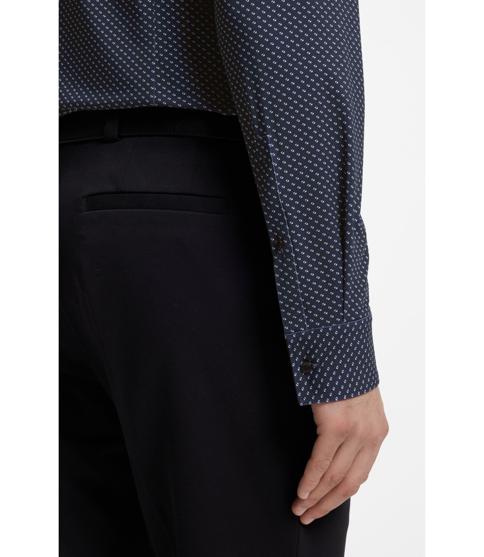 Hugo Printed Slim Fit Shirt In Performance Stretch Jersey Dark Blue