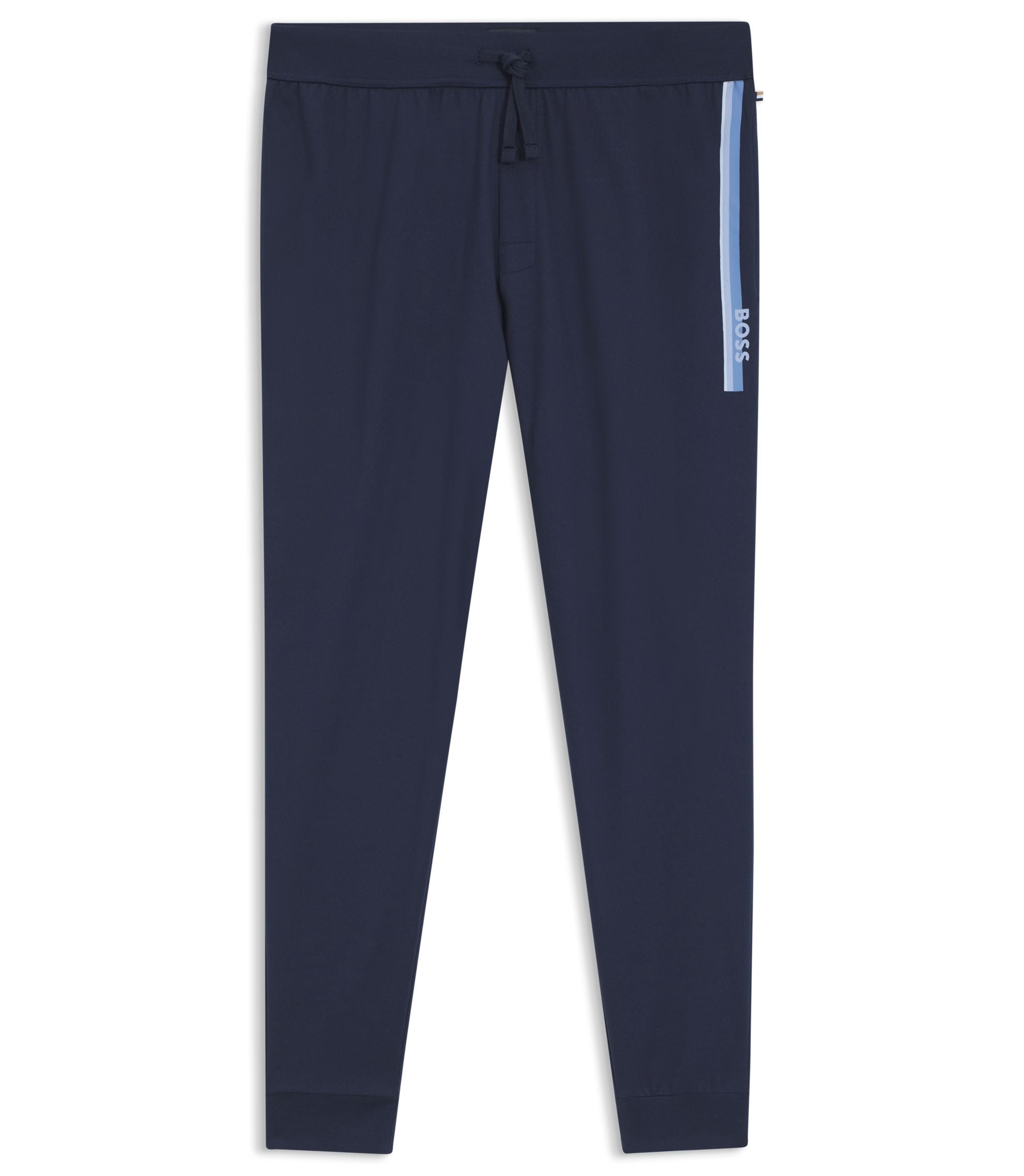 Boss Cotton Terry Tracksuit Bottoms With Logo And Stripes Dark Blue