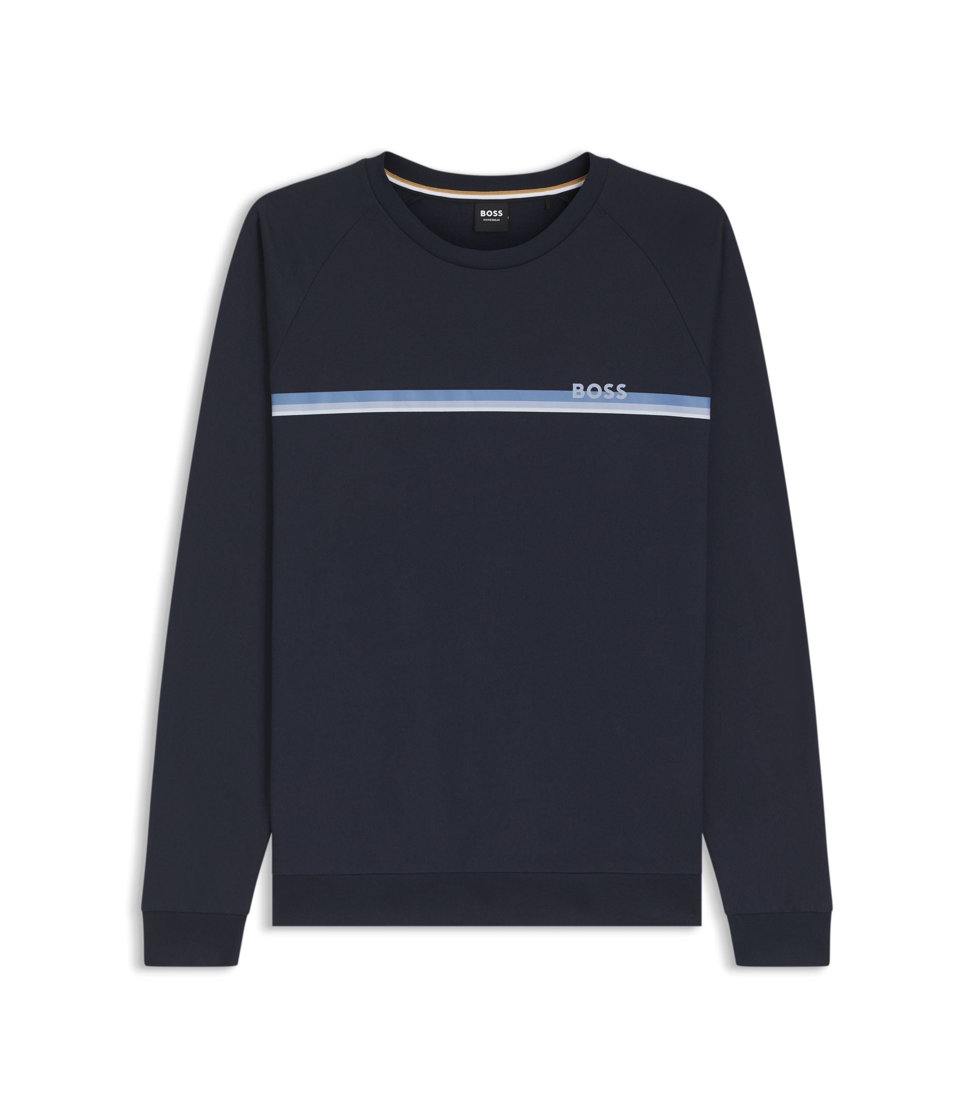 Boss Cotton Terry Sweatshirt With Logo And Stripe Dark Blue