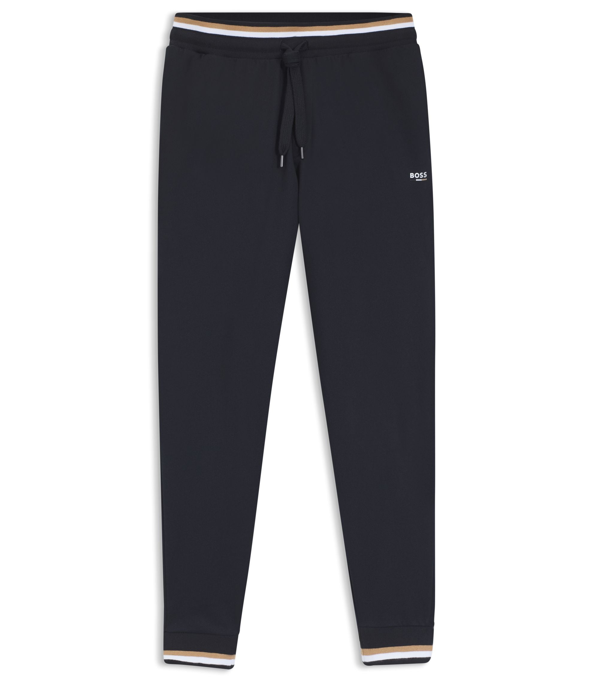 Boss Cotton Terry Tracksuit Bottoms With Signature Stripes And Logo Black