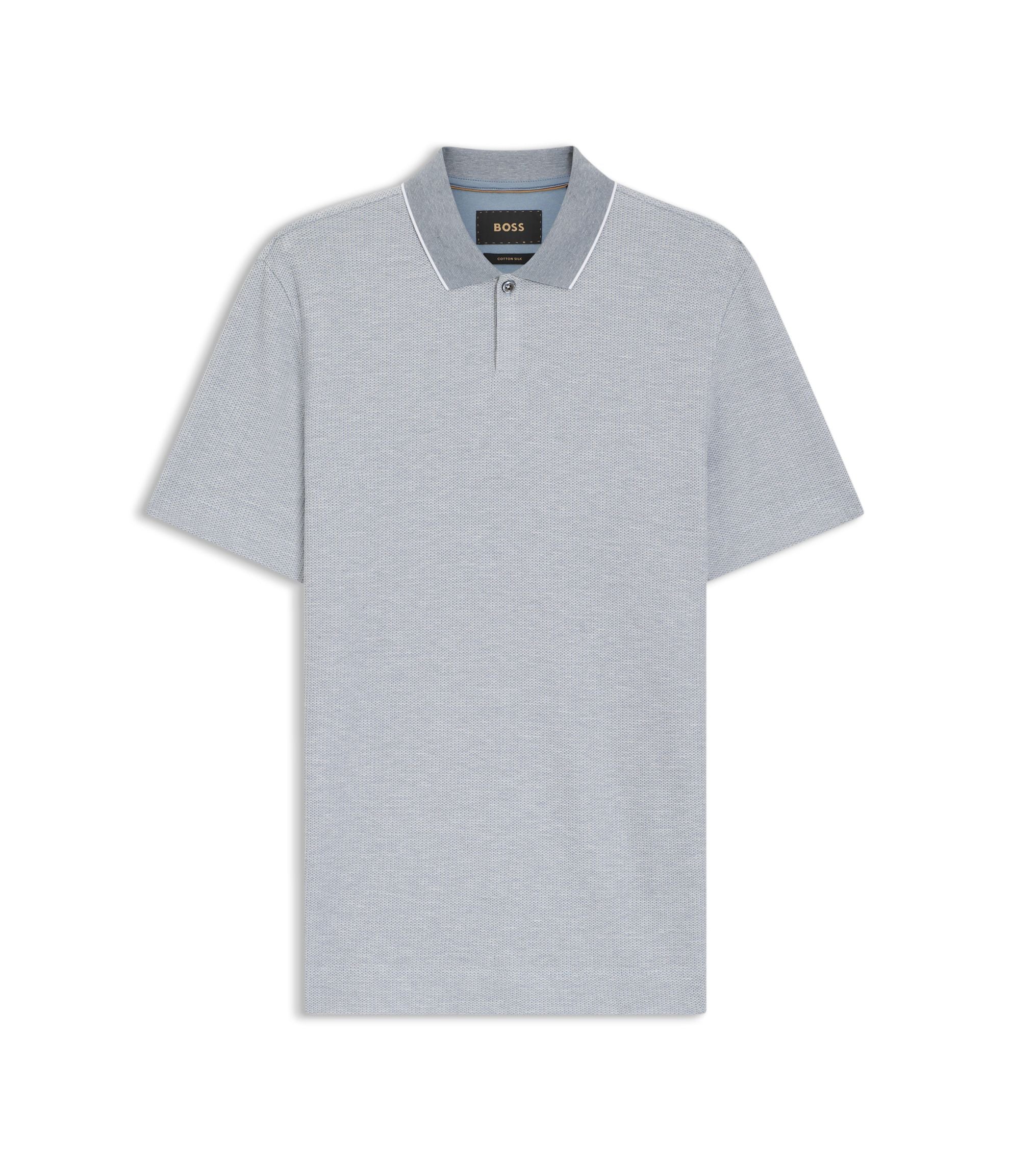 Boss Cotton Silk Polo Shirt With Three Tone Structure Light Blue