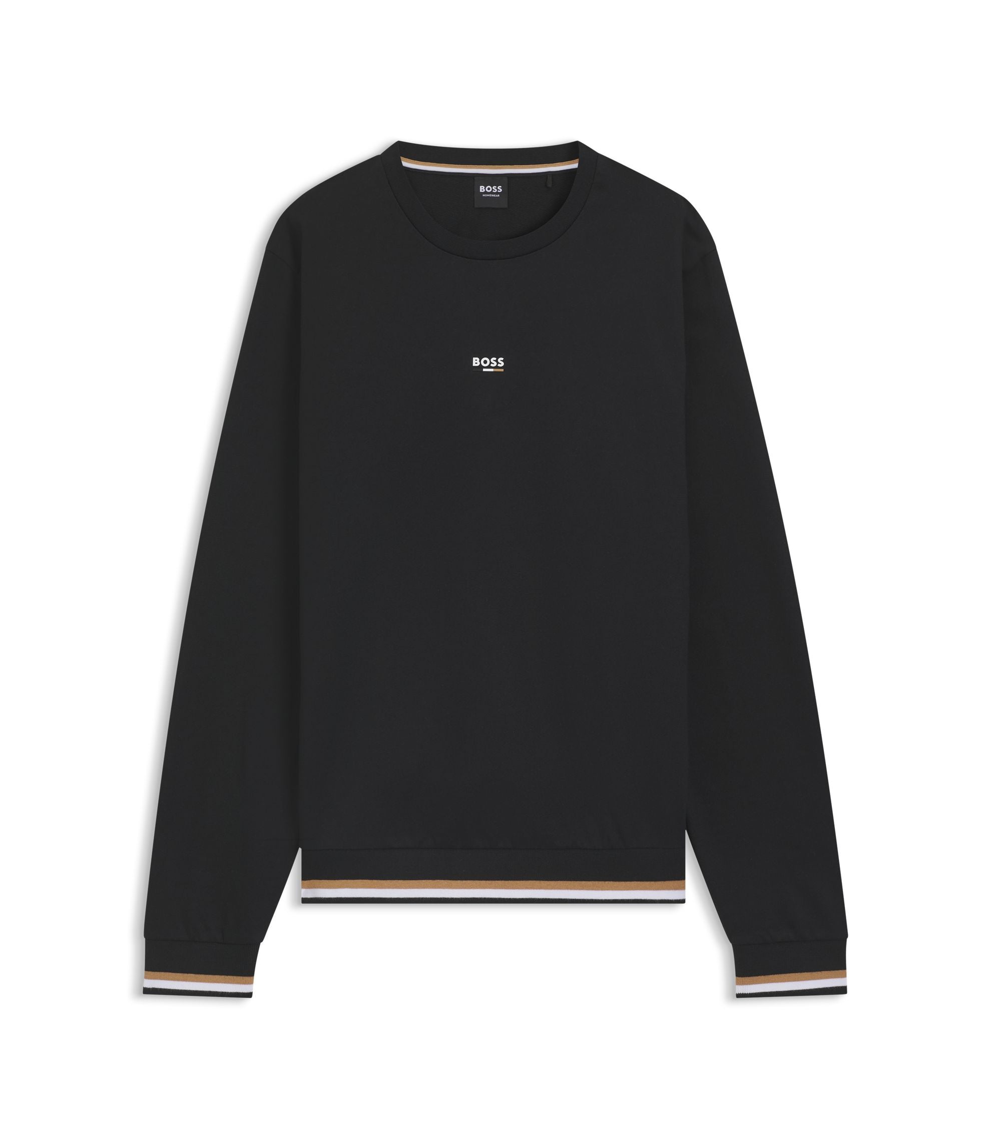 Boss Cotton Terry Sweatshirt With Logo And Signature Stripes Black