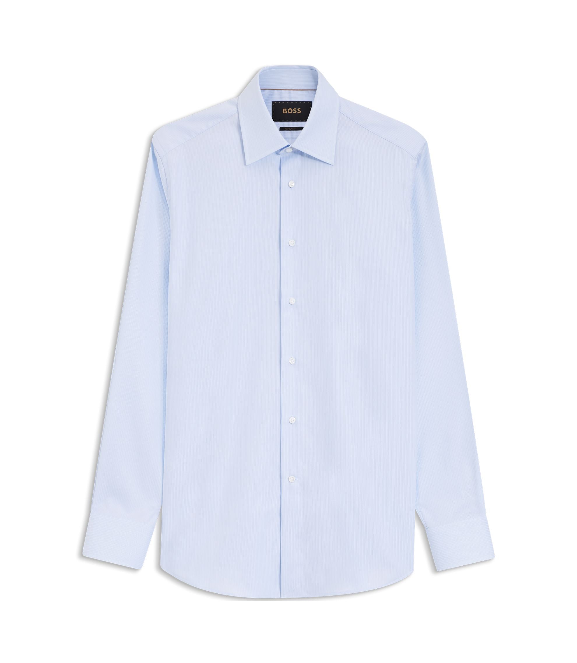 Boss Striped Regular Fit Shirt In Italian Made Cotton Light Blue