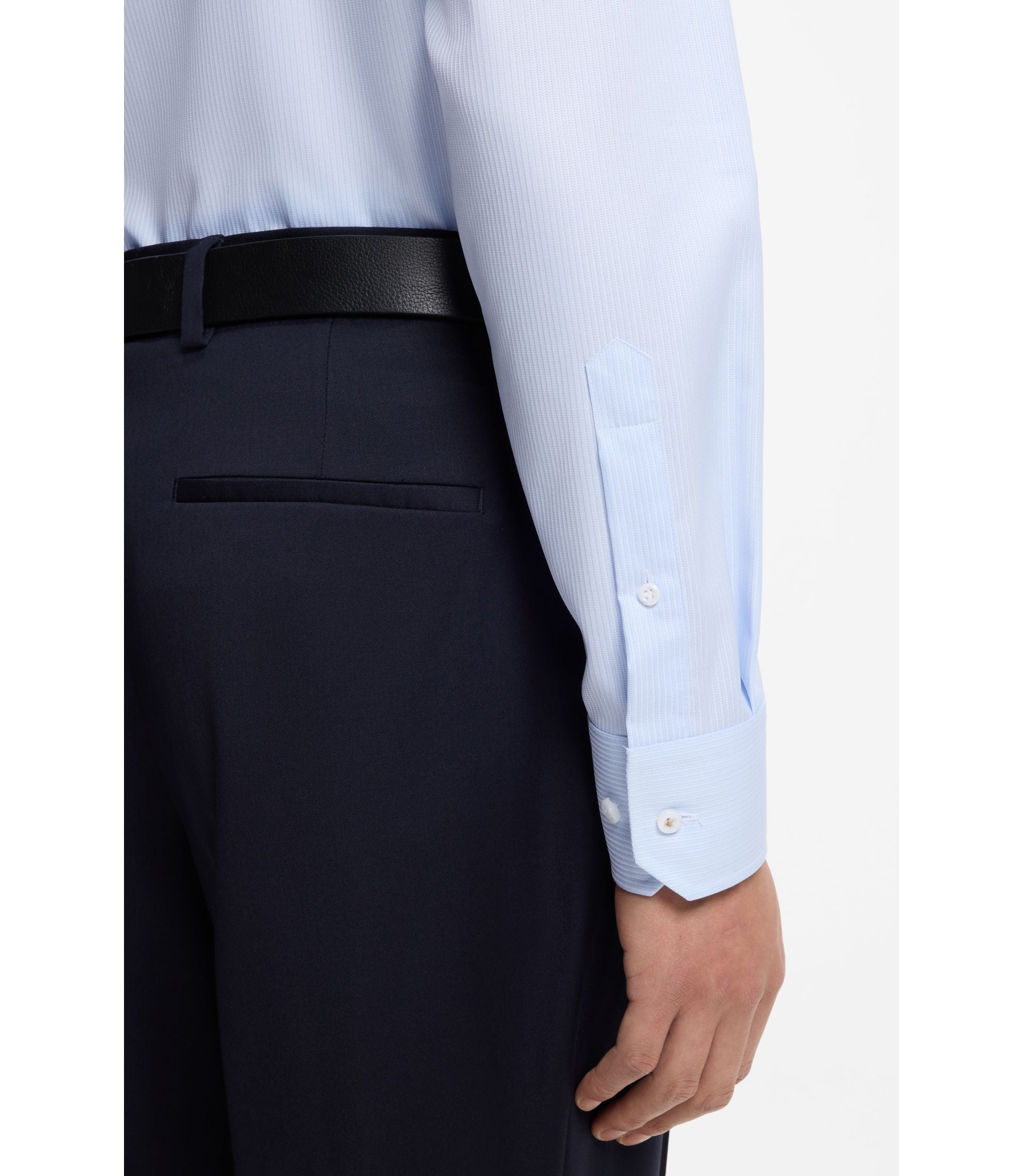 Boss Striped Regular Fit Shirt In Italian Made Cotton Light Blue