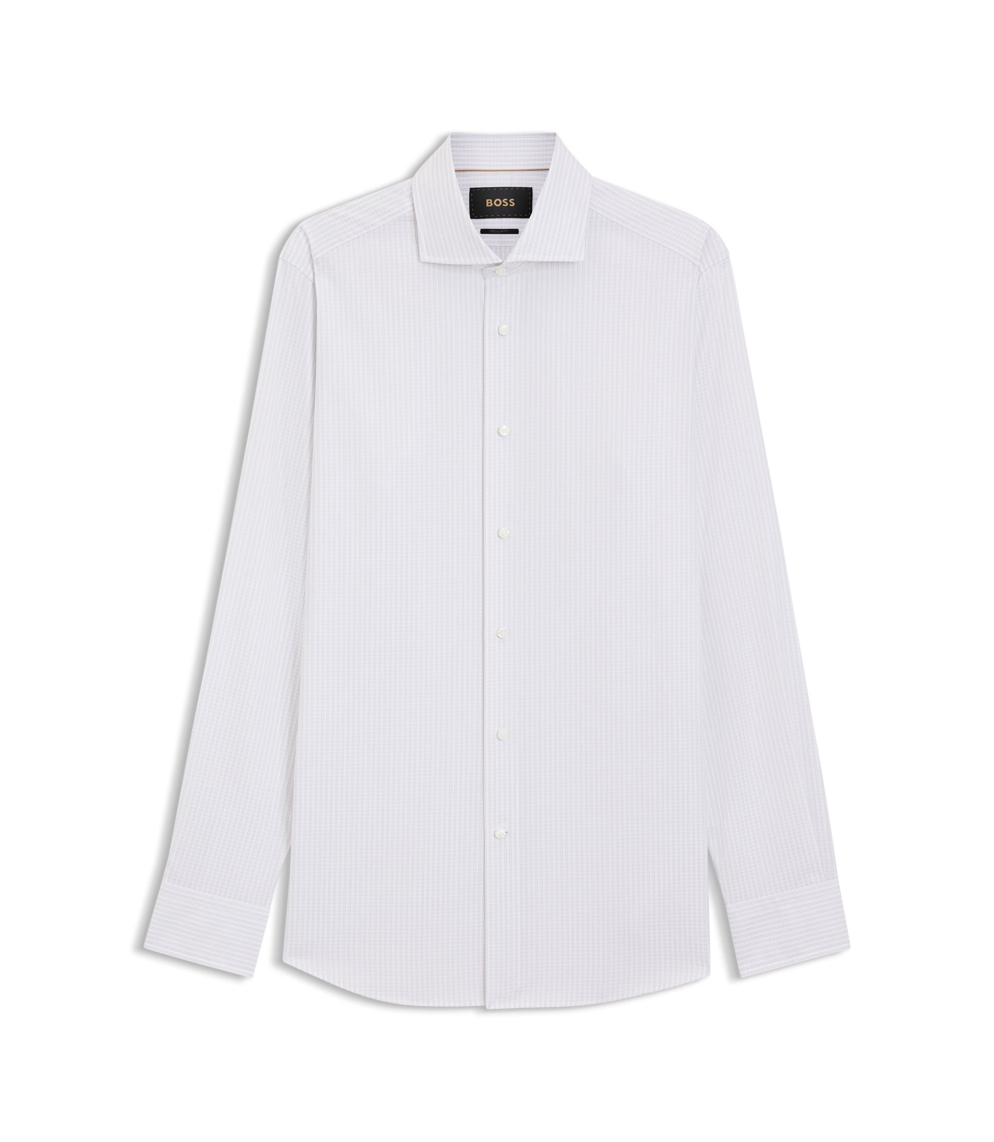 Boss Striped Regular Fit Shirt In Italian Made Cotton Silver