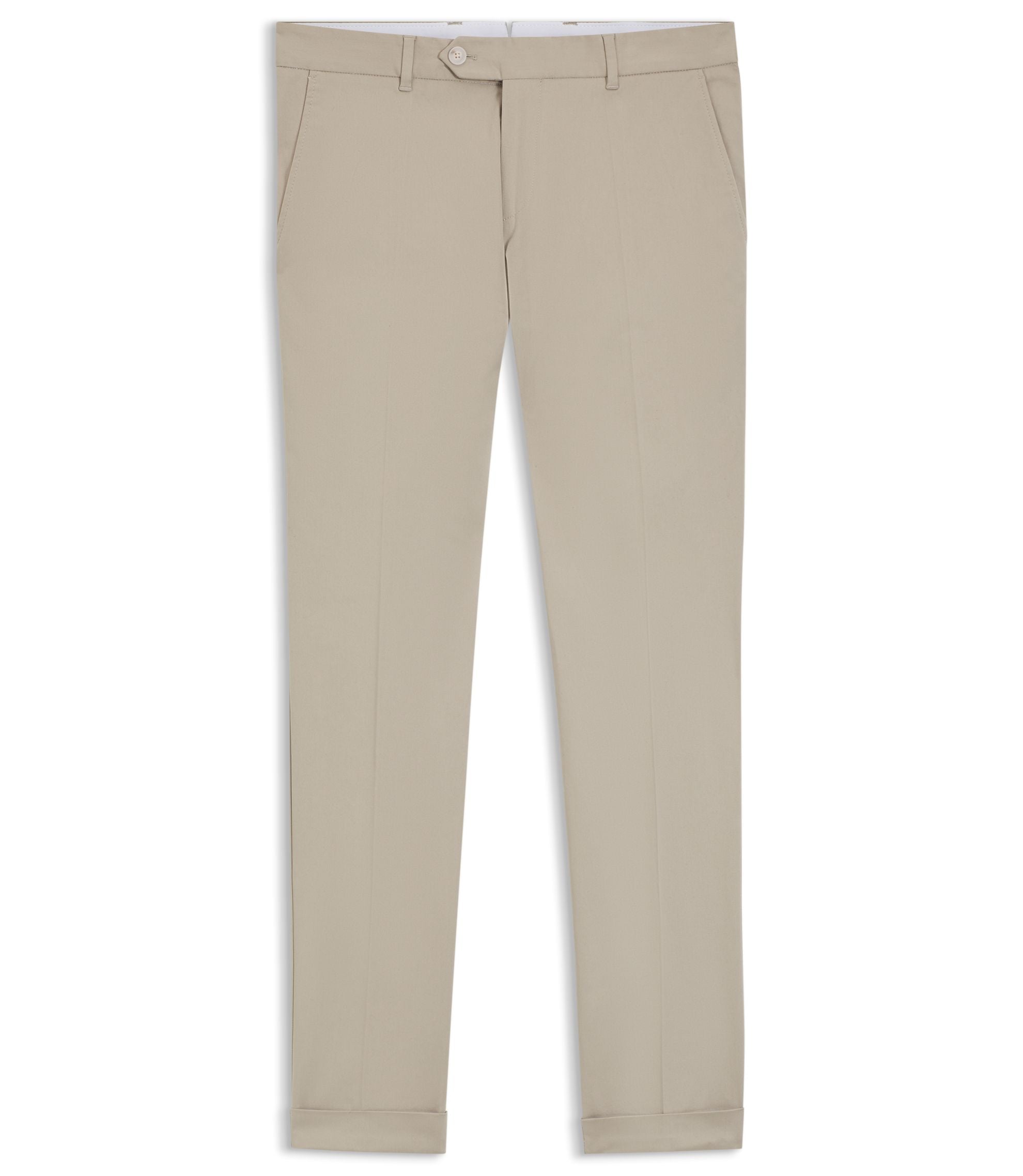 Boss Washable Slim Fit Trousers In Stretch Cotton Khaki