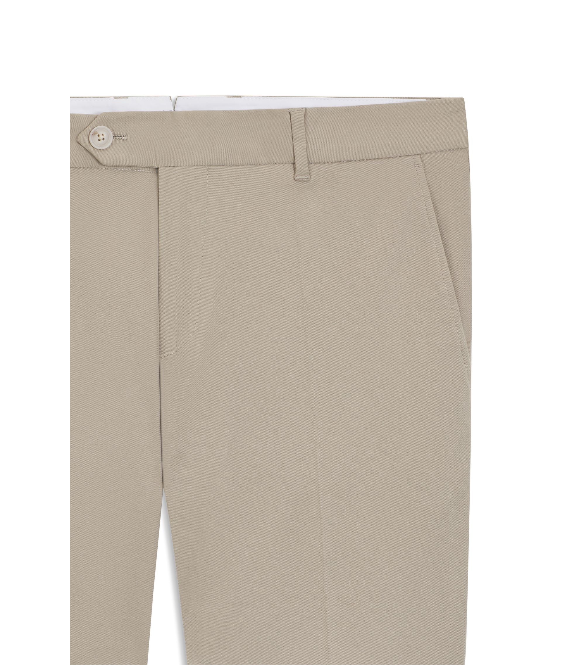 Boss Washable Slim Fit Trousers In Stretch Cotton Khaki