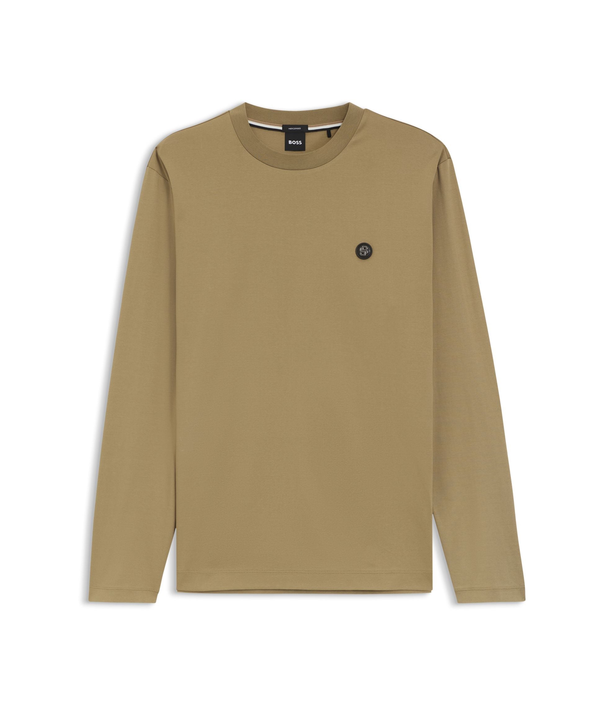 Boss Mercerised Cotton T Shirt With Double B Monogram Khaki
