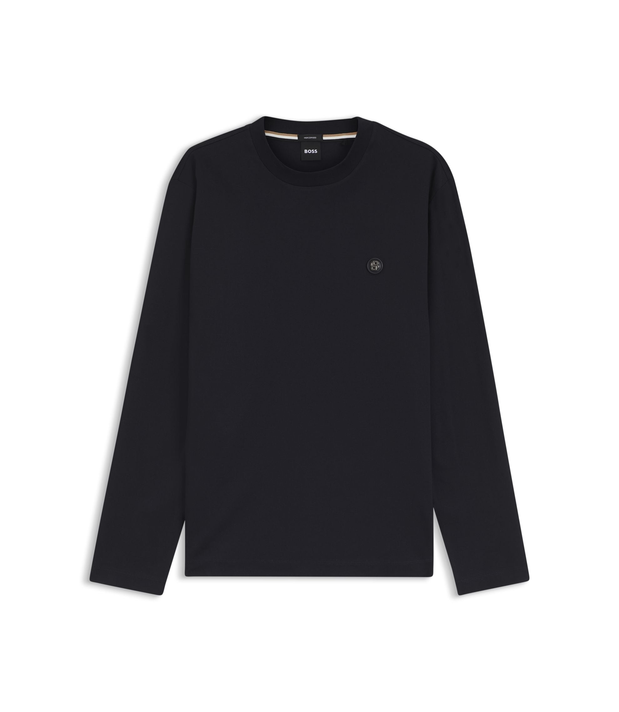 Boss Mercerised Cotton T Shirt With Double B Monogram Dark Blue