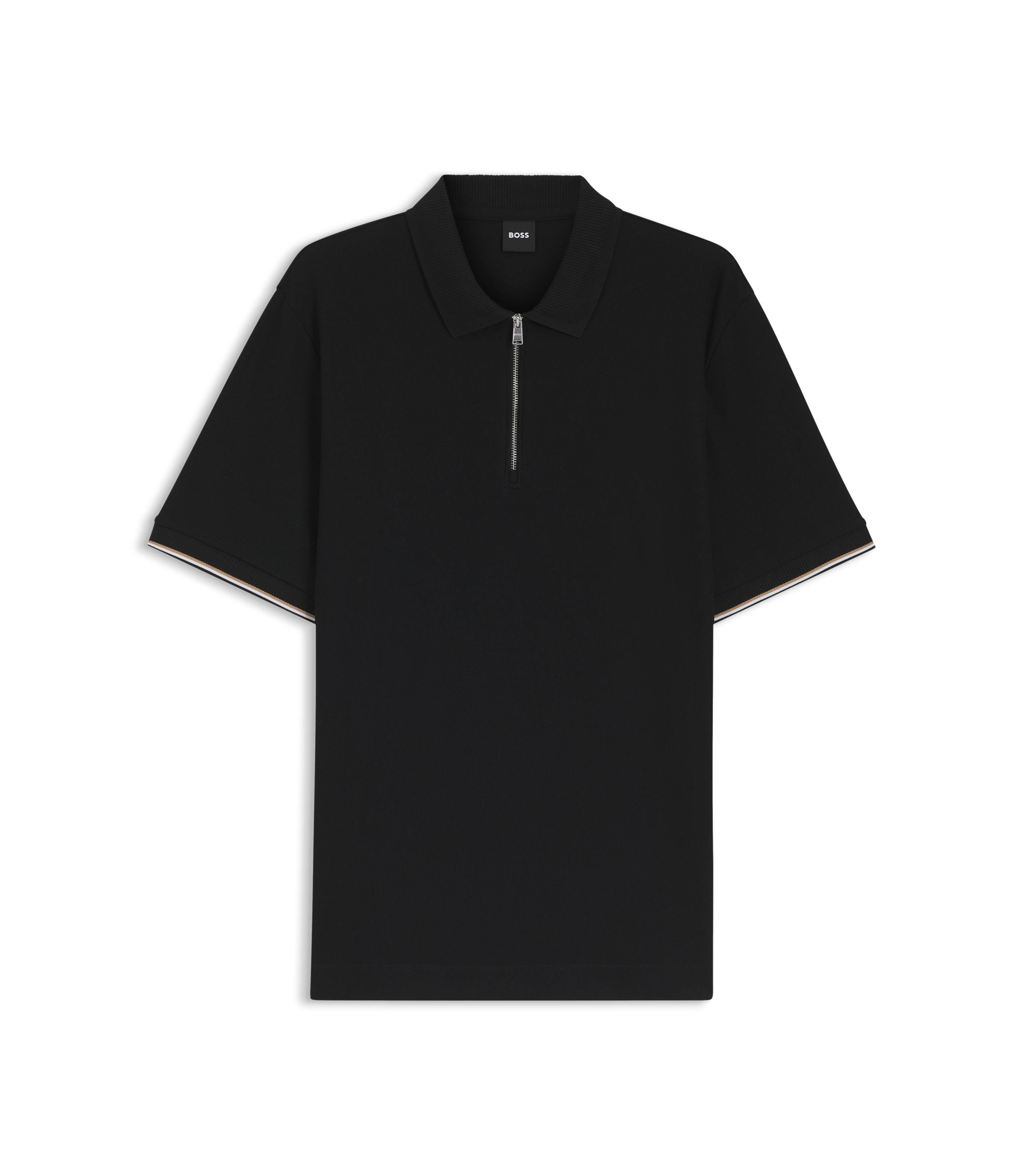 Boss Cotton Piqu Polo Shirt With Zip Neck Black