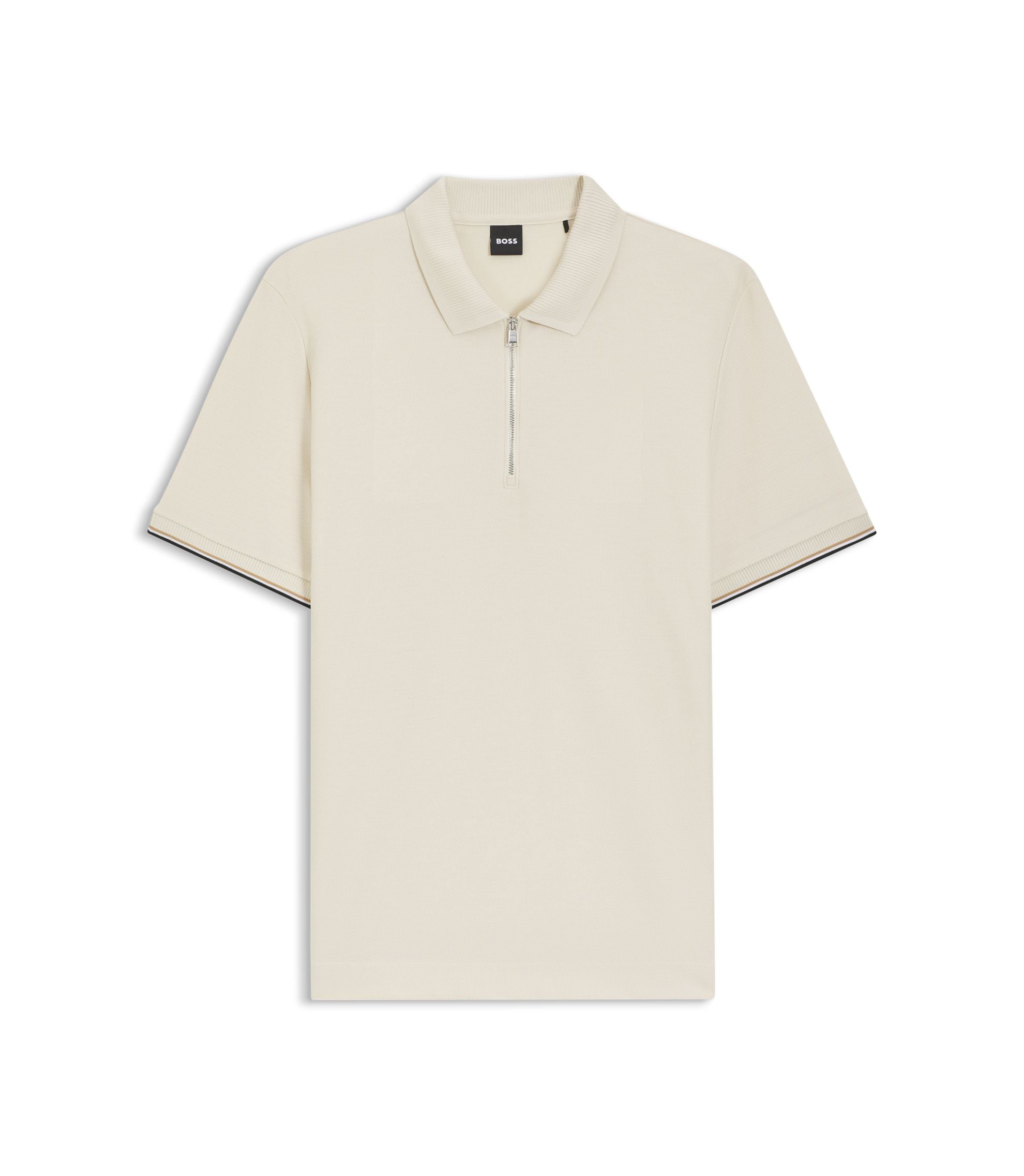 Boss Cotton Piqu Polo Shirt With Zip Neck White
