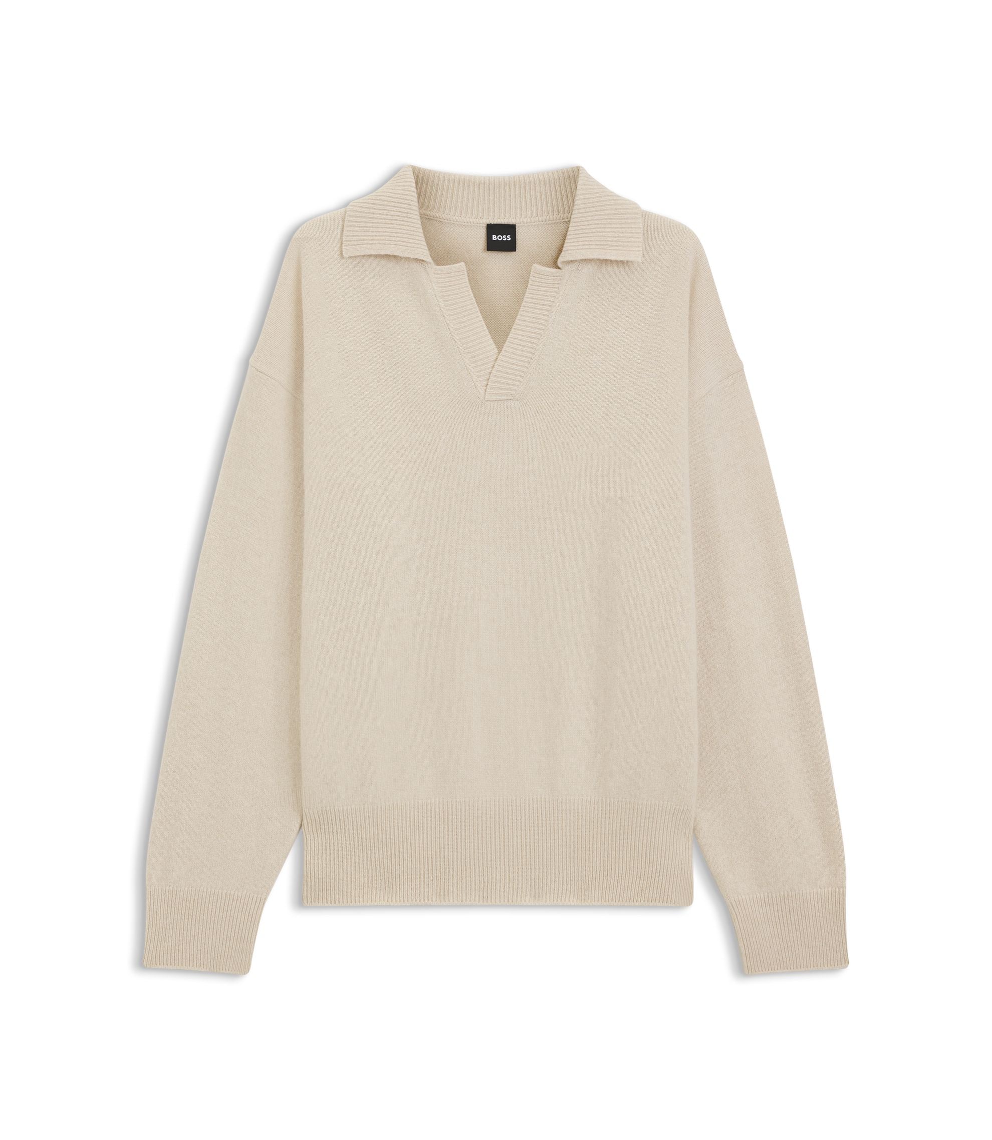 Boss Johnny Collar Sweater In Virgin Wool White