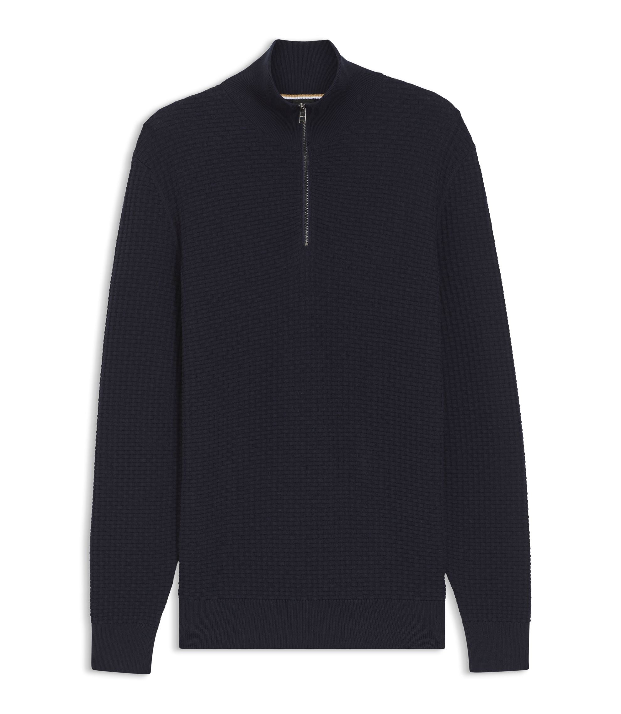 Boss Quarter Zip Sweater In Cotton Dark Blue
